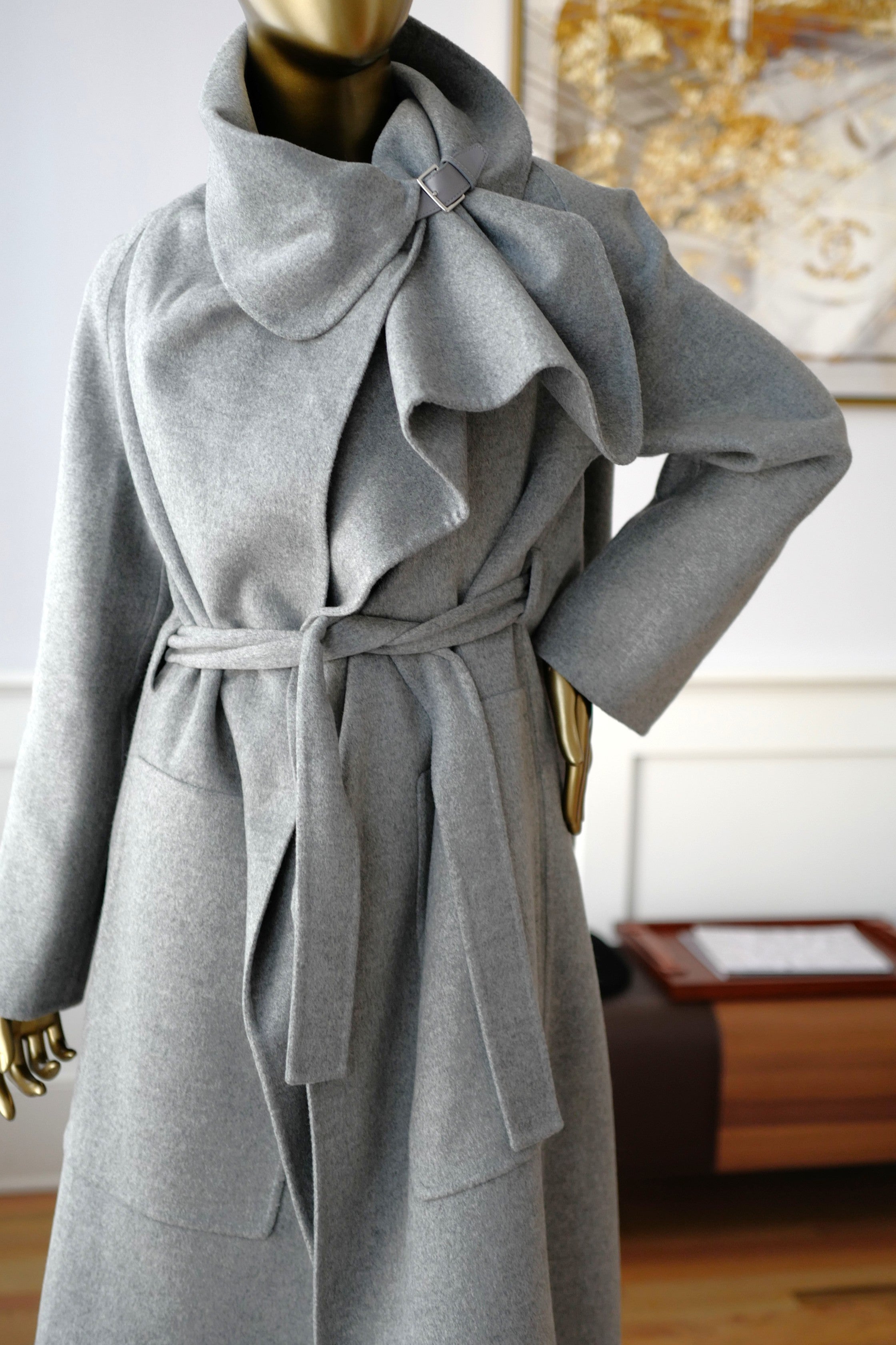 Hermes Double-face Cashmere Long Inspi Coat Couverture in Gris Crayon size 36