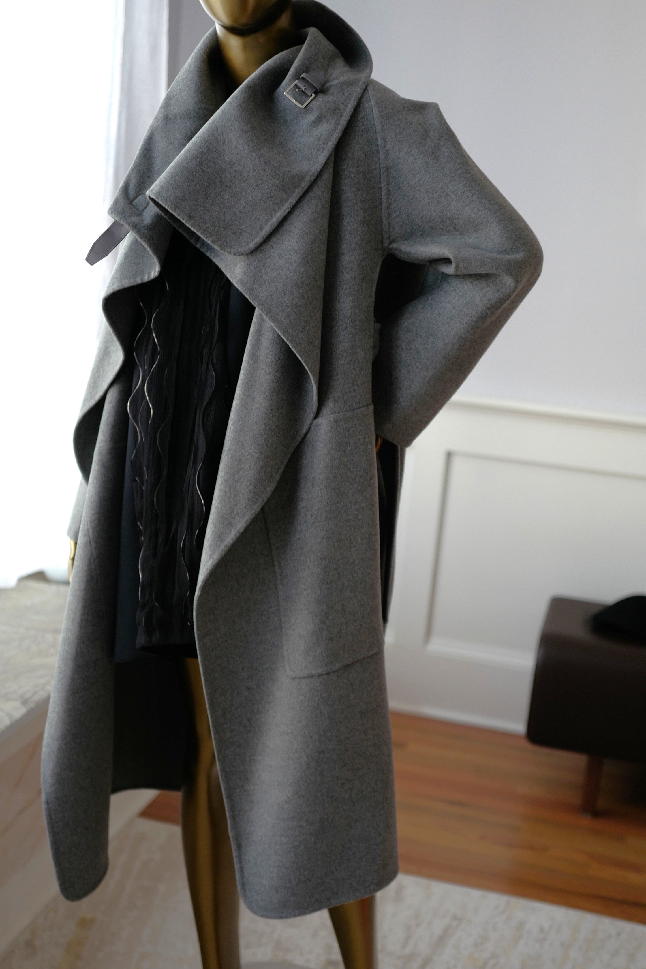Hermes Double-face Cashmere Long Inspi Coat Couverture in Gris Crayon size 36