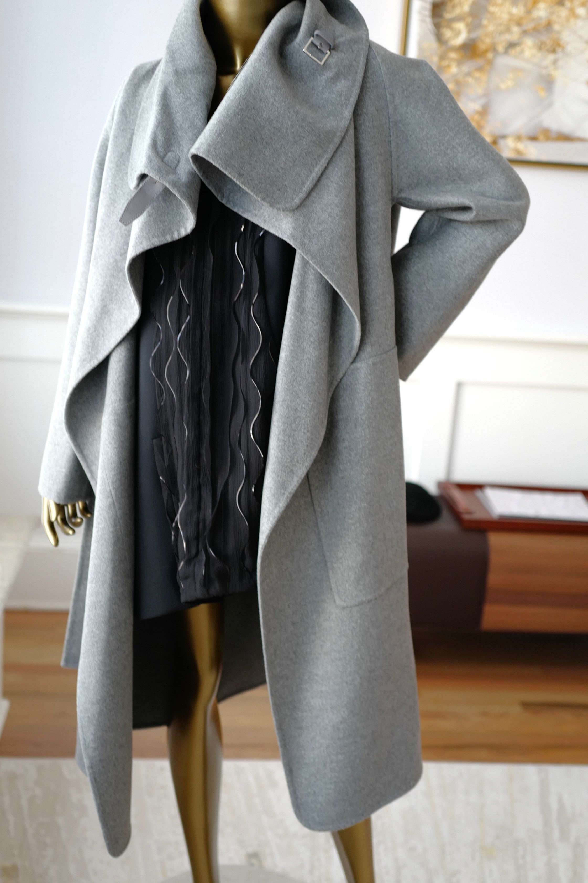 Hermes Double-face Cashmere Long Inspi Coat Couverture in Gris Crayon size 36