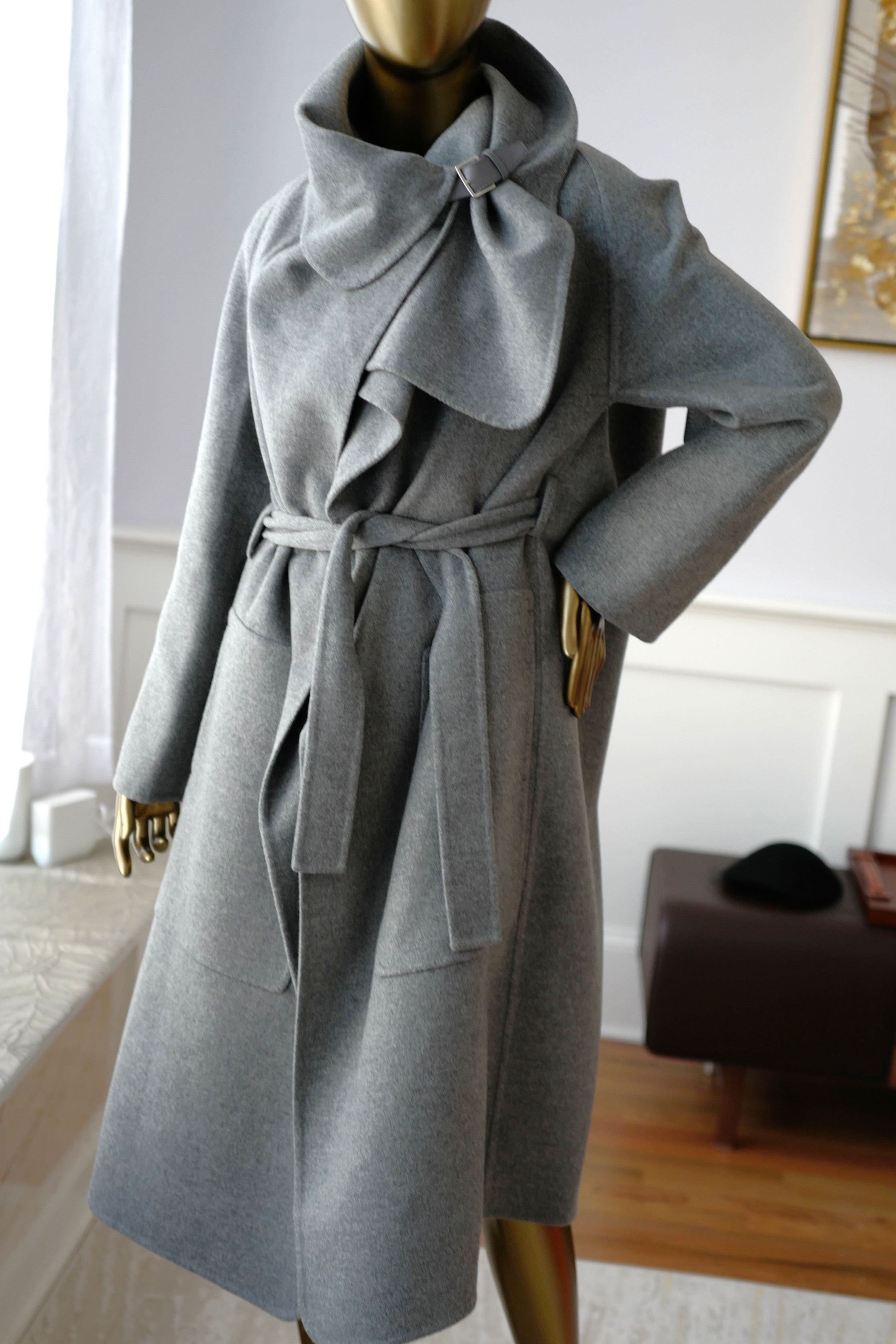 Hermes Double-face Cashmere Long Inspi Coat Couverture in Gris Crayon size 36