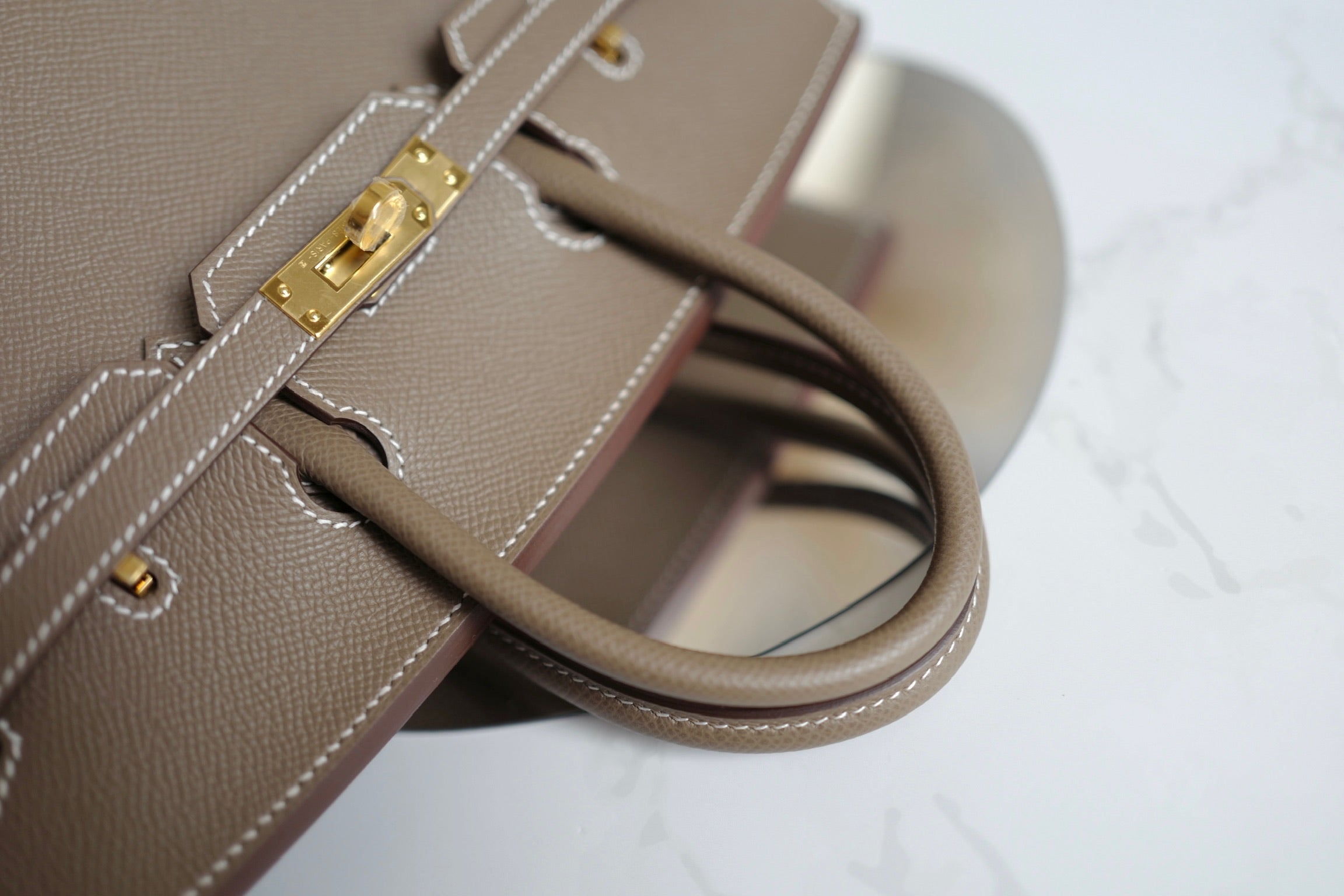 Hermes Birkin 25 Etoupe Epsom Sellier Gold Hardware K Complete Original Receipt