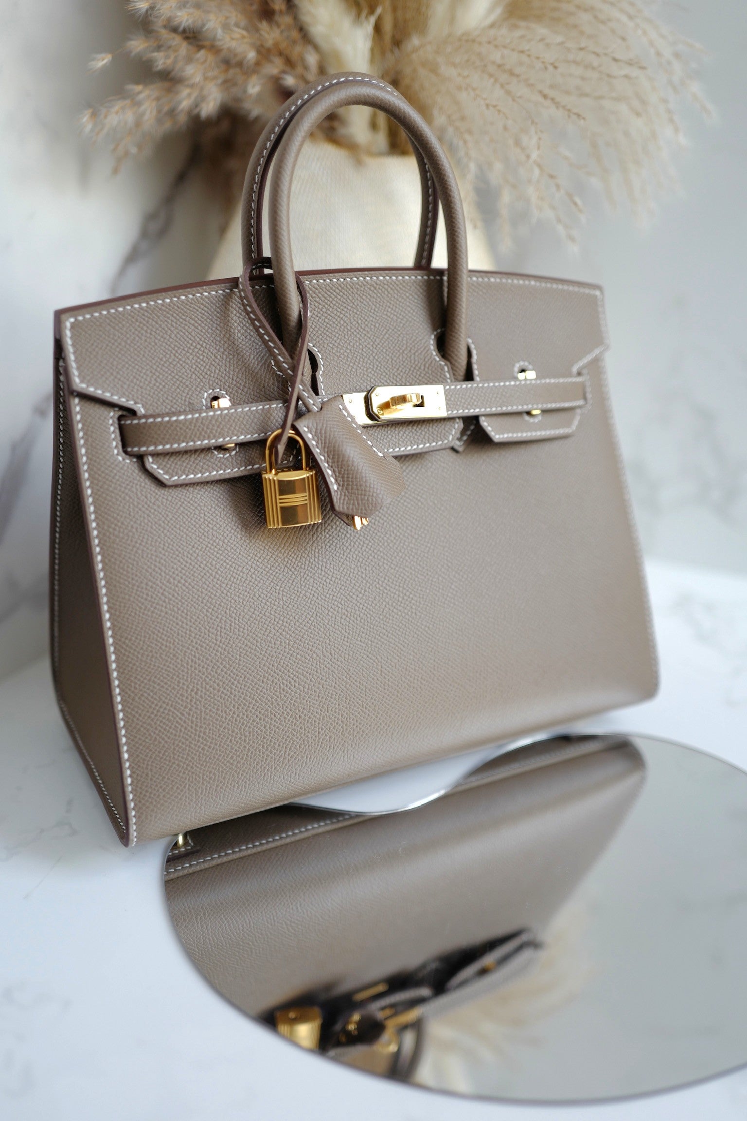 Hermes Birkin 25 Etoupe Epsom Sellier Gold Hardware K Complete Original Receipt