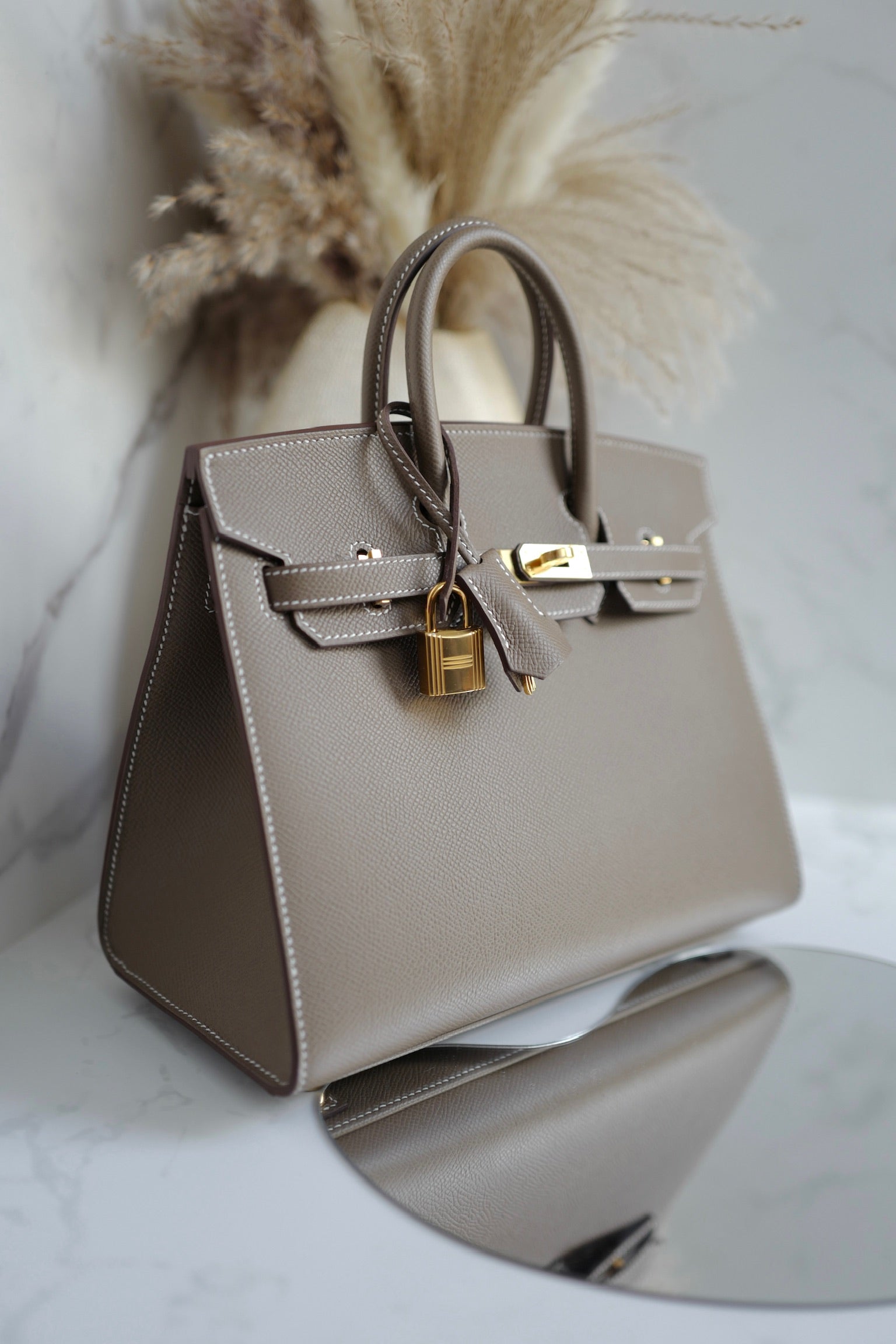 Hermes Birkin 25 Etoupe Epsom Sellier Gold Hardware K Complete Original Receipt