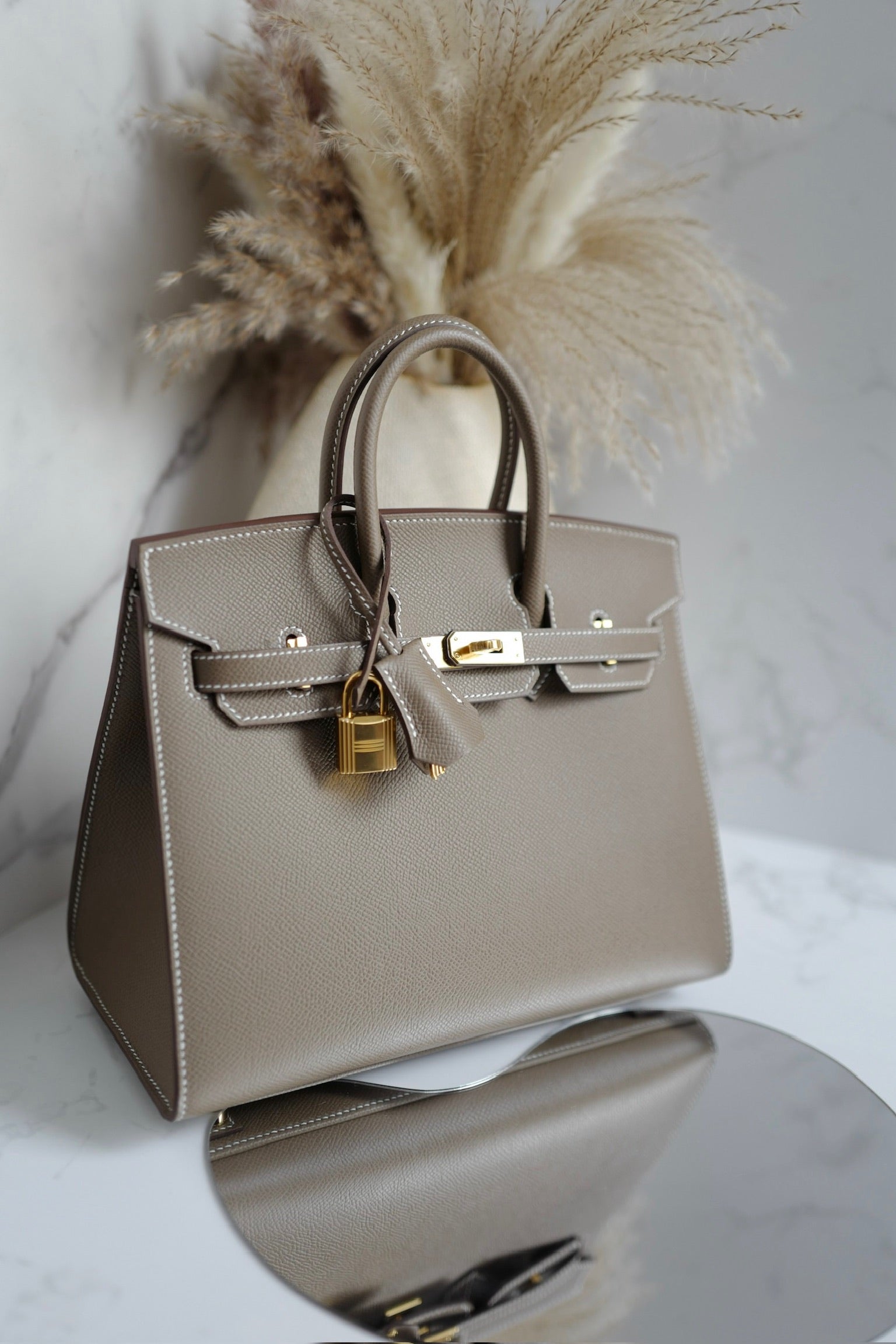 Hermes Birkin 25 Etoupe Epsom Sellier Gold Hardware K Complete Original Receipt