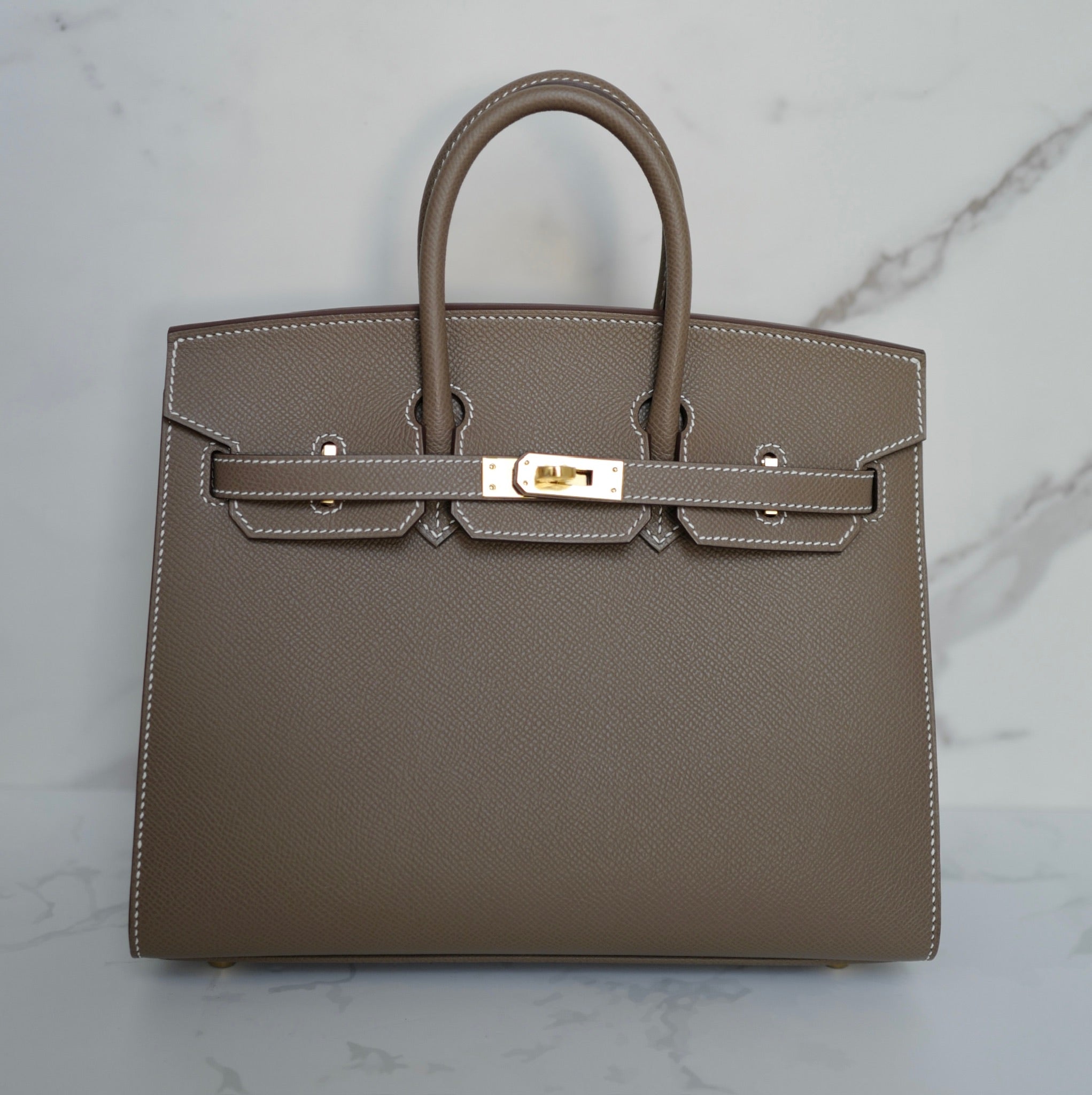 Hermes Birkin 25 Etoupe Epsom Sellier Gold Hardware K Complete Original Receipt