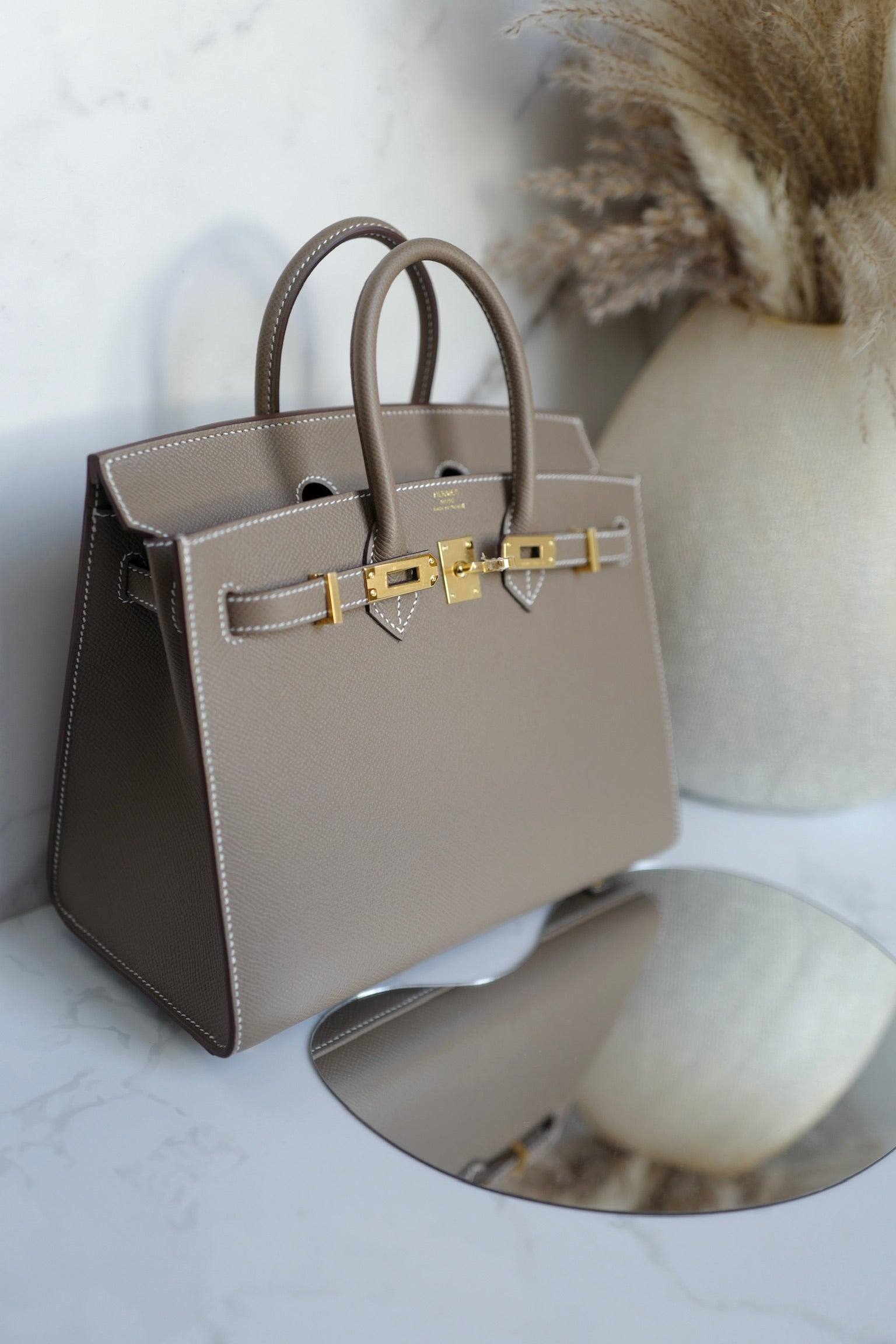 Hermes Birkin 25 Etoupe Epsom Sellier Gold Hardware K Complete Original Receipt