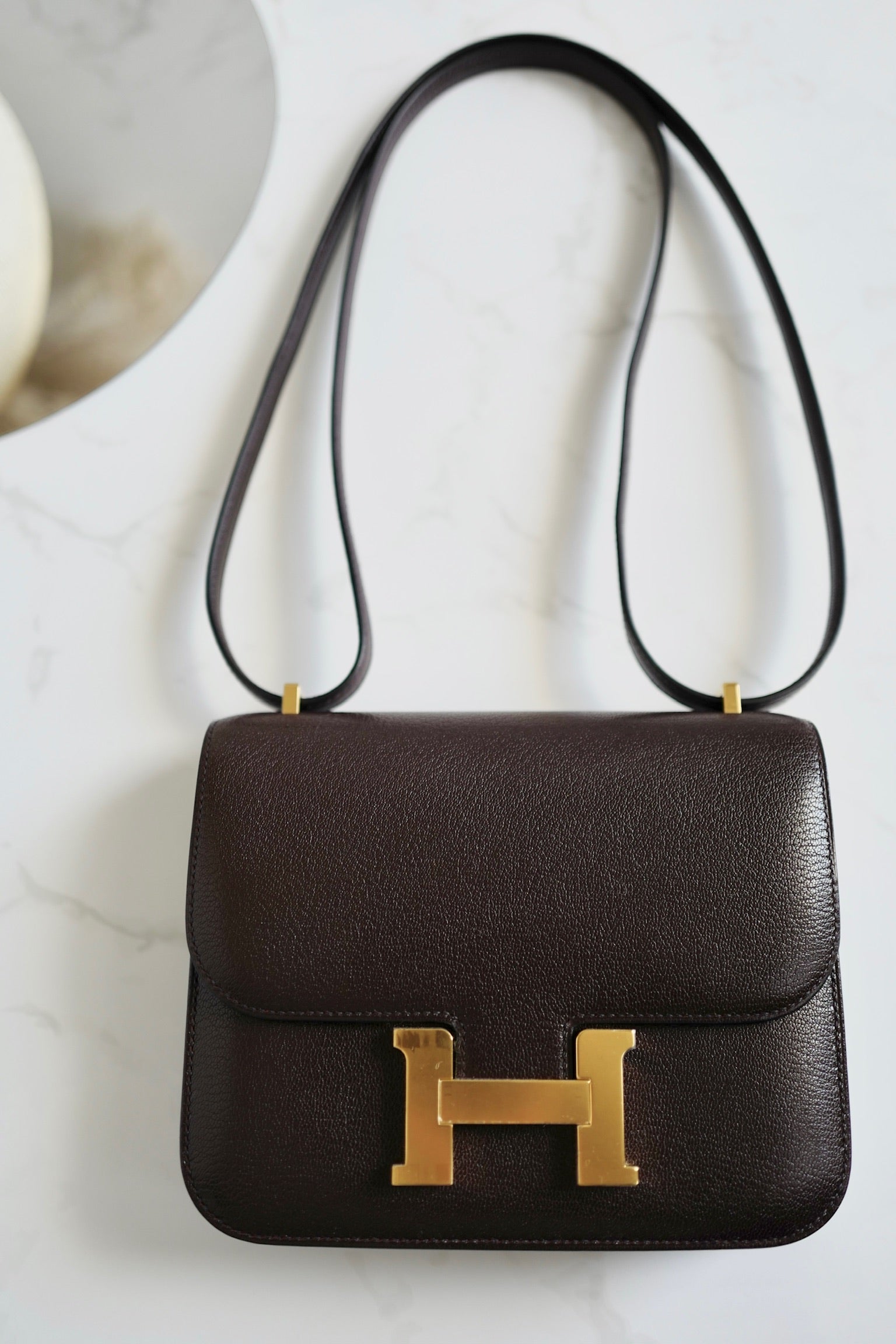BNIB Hermes Mini Constance 18 Rouge Sellier Chevre leather with gold HW W 2025