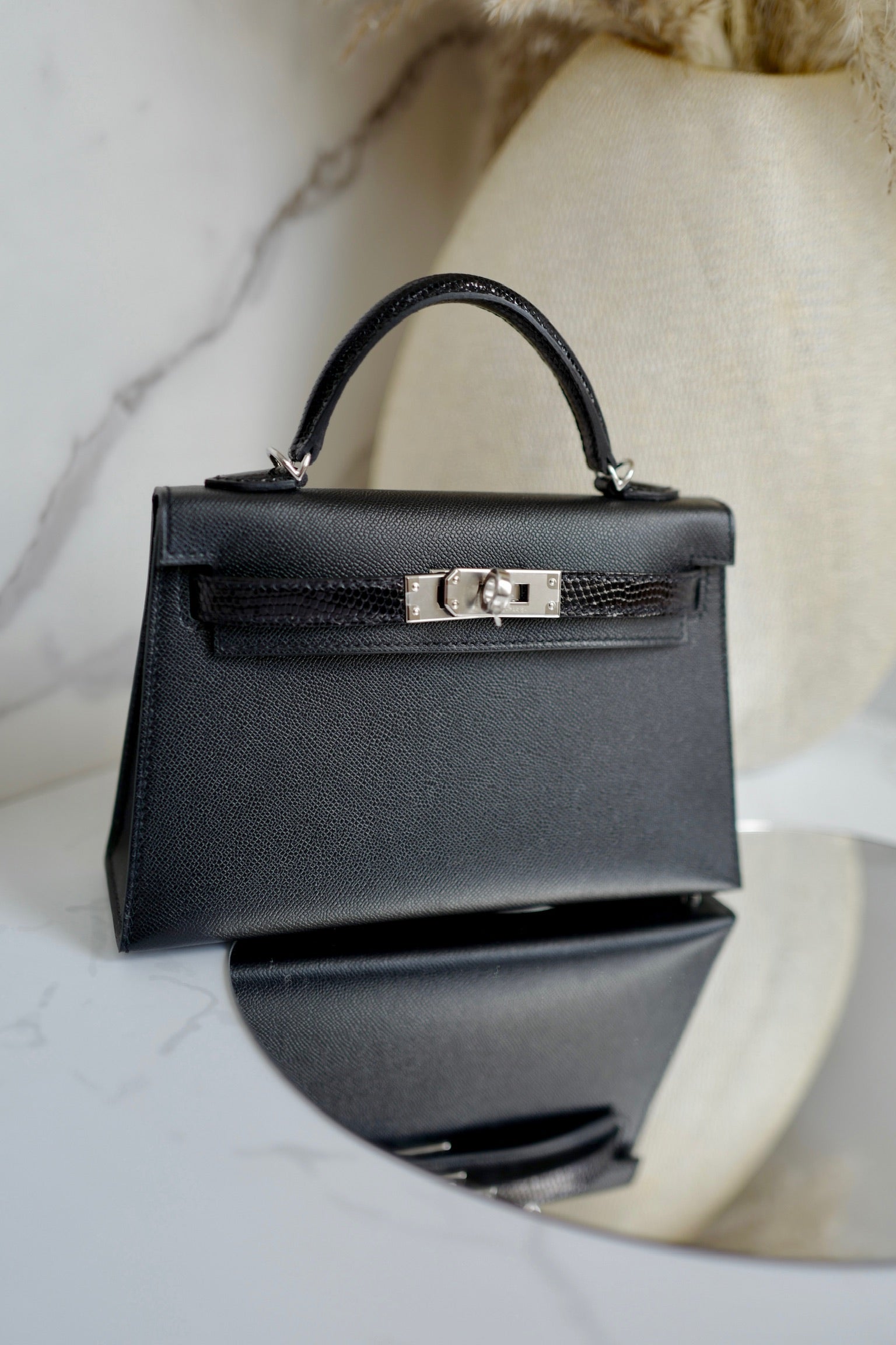 BNIB Hermes Mini Kelly Touch Noir Black Shiny Lizard Palladium HW W 2025