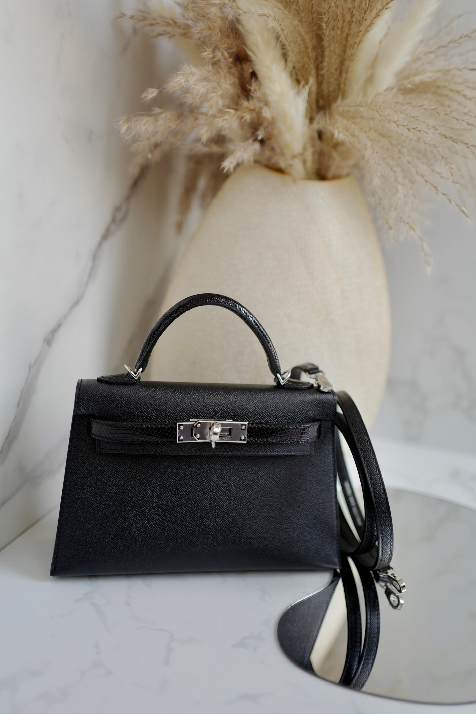 BNIB Hermes Mini Kelly Touch Noir Black Shiny Lizard Palladium HW W 2025