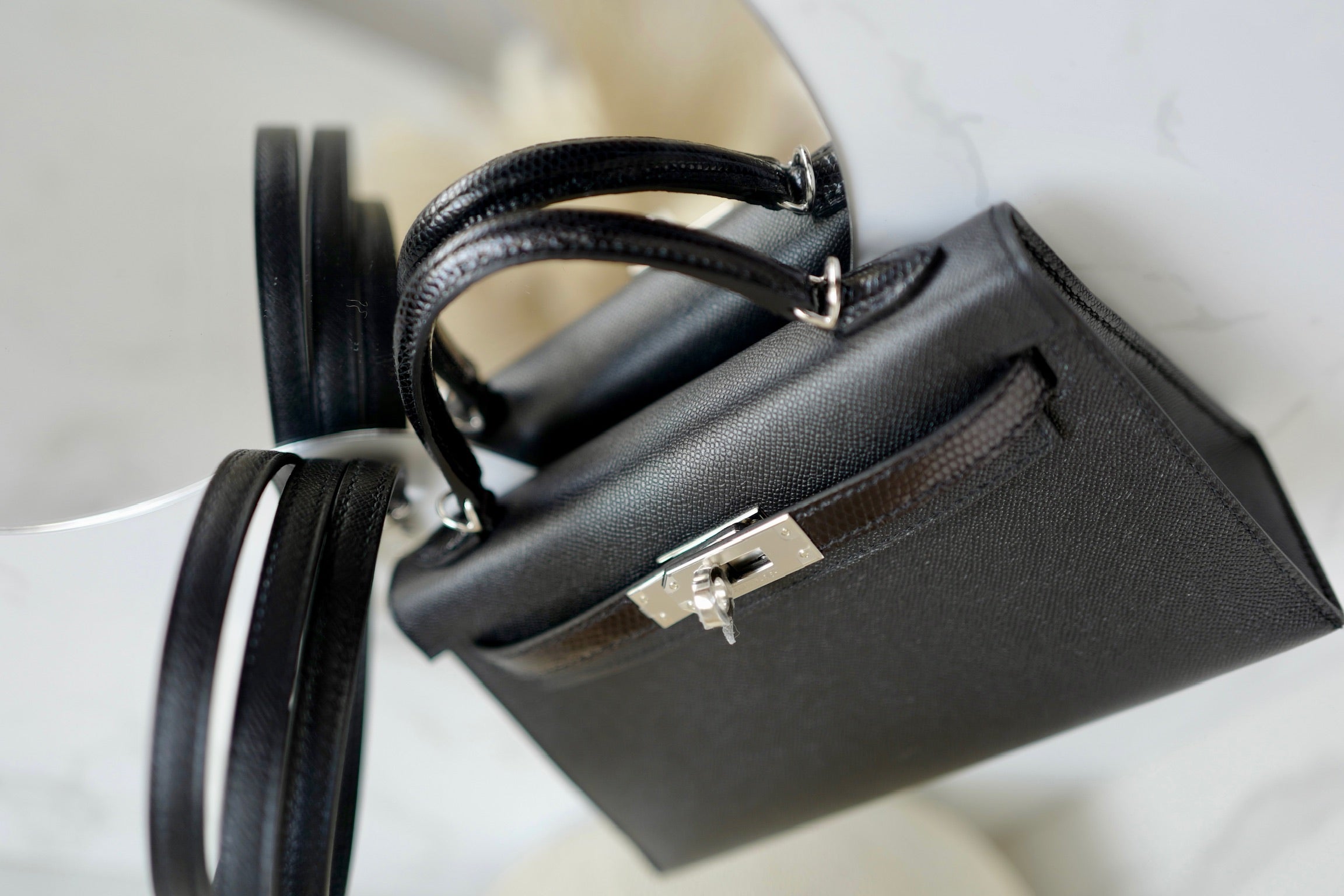 BNIB Hermes Mini Kelly Touch Noir Black Shiny Lizard Palladium HW W 2025