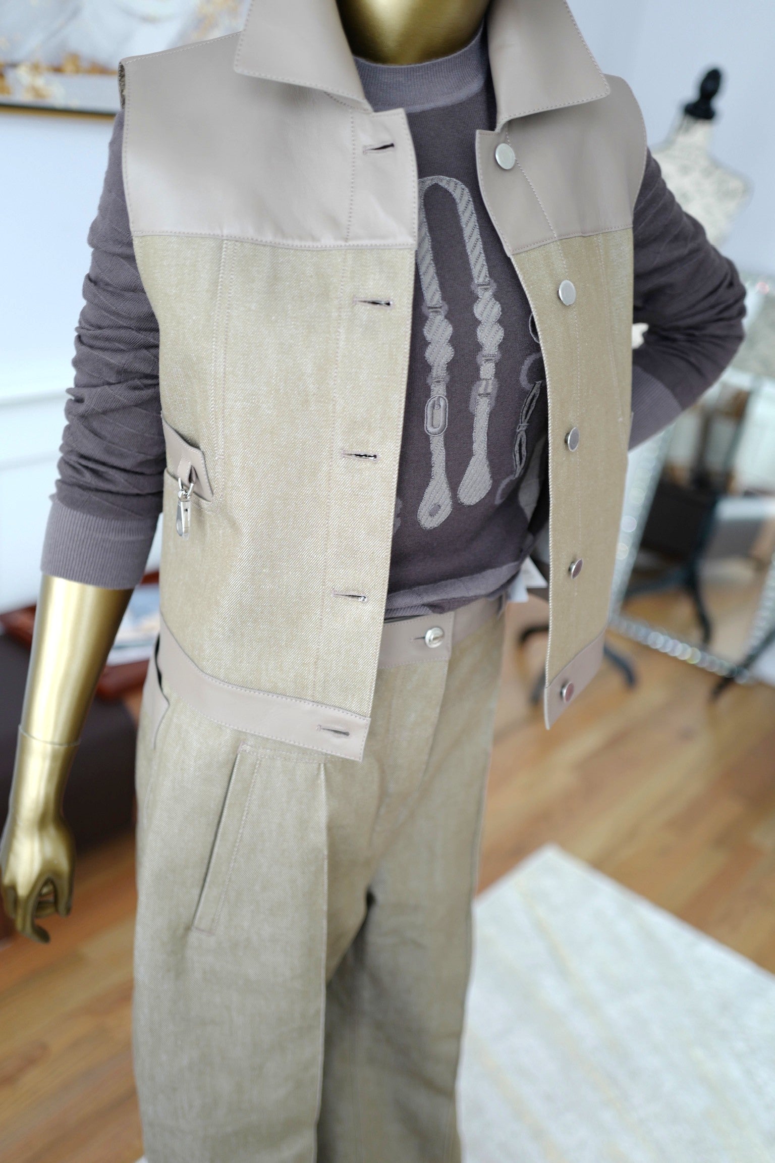 NEW Hermès SS25 Sleeveless Jacket with Leather Details - Size 38 $7K Retail