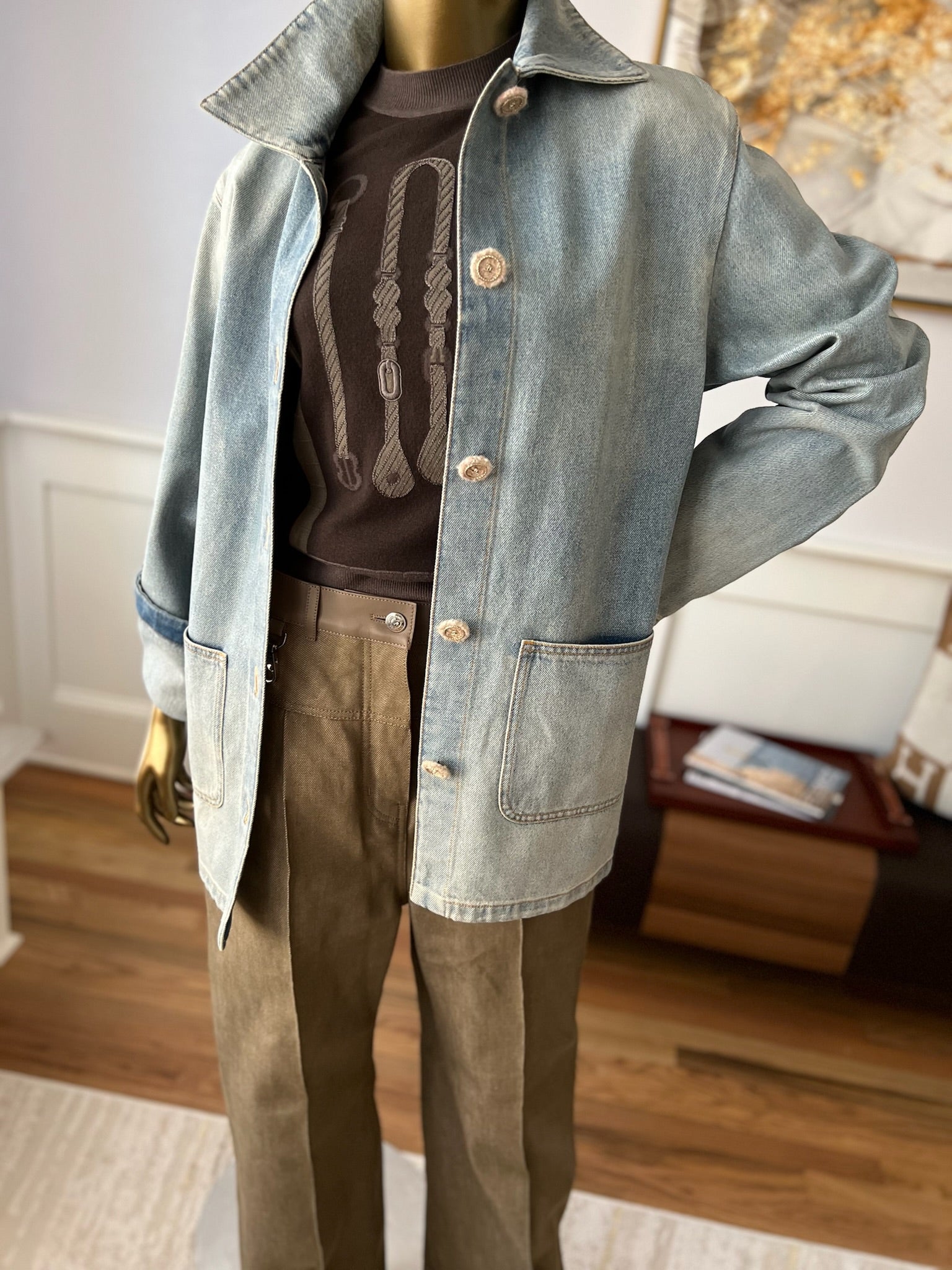 Chanel 24K Water-Repellent Coated Long Oversized Denim Jacket Light Blue Size 34