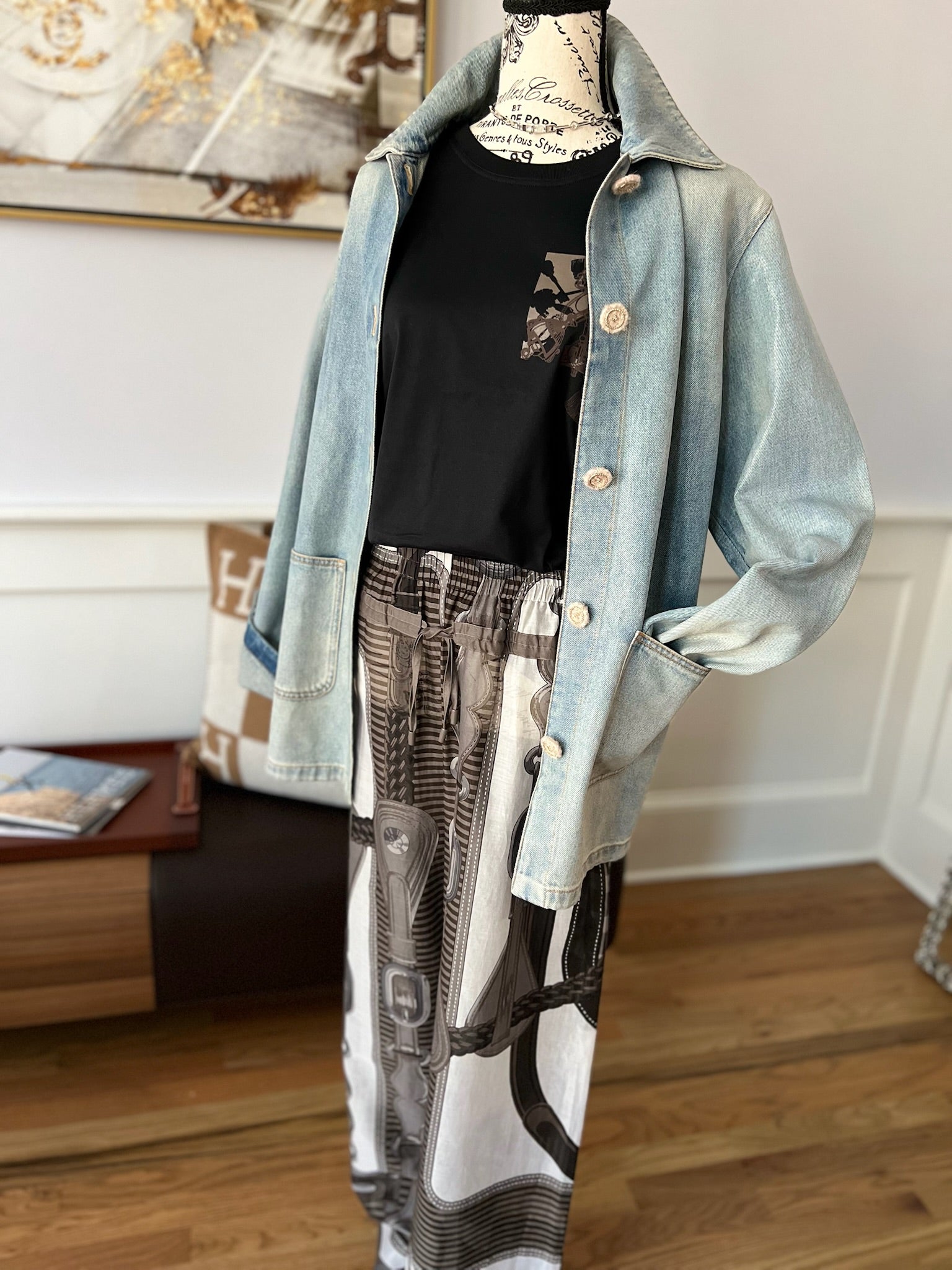 Chanel 24K Water-Repellent Coated Long Oversized Denim Jacket Light Blue Size 34