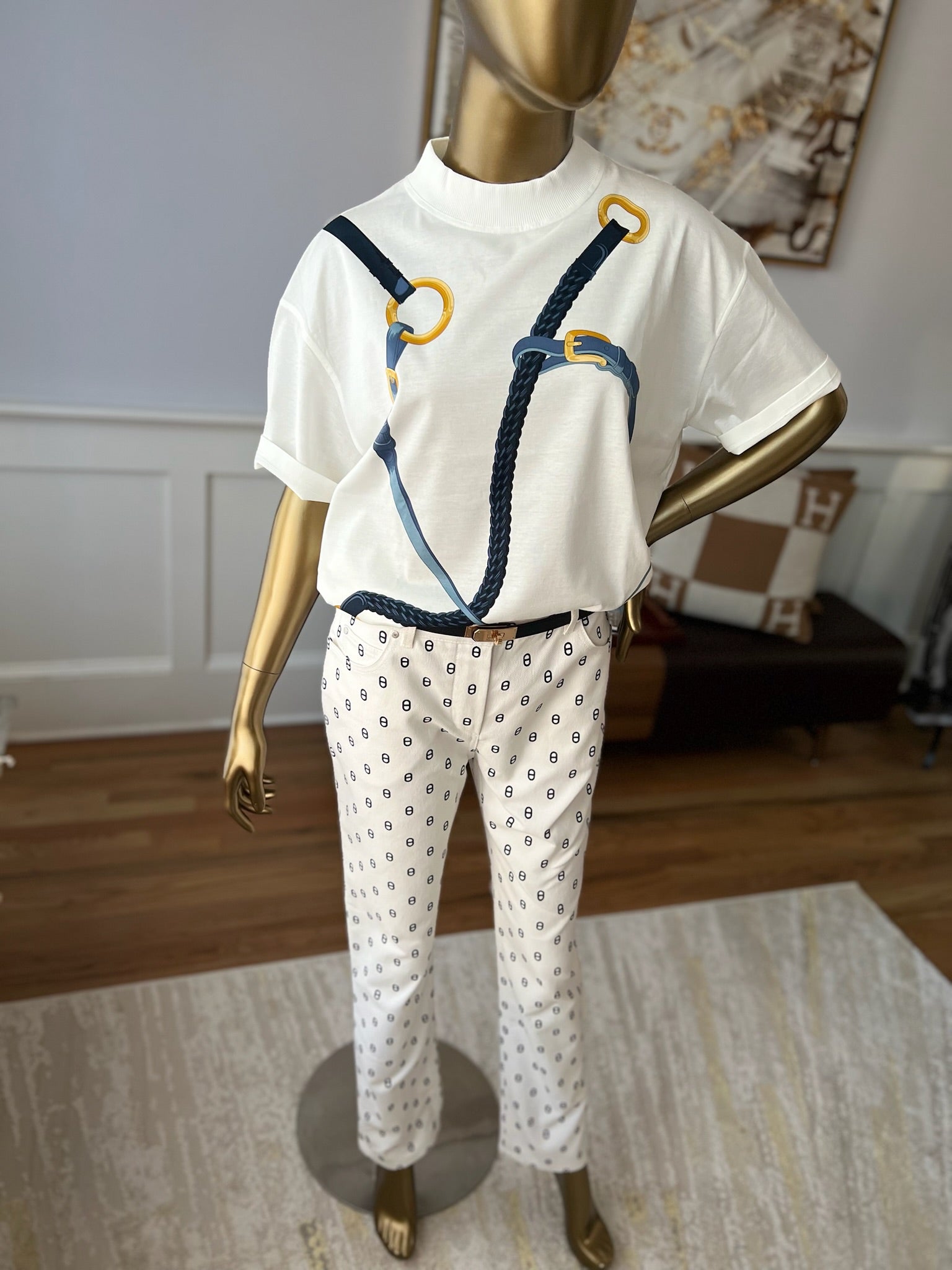 NEW Hermès "Coaching Remix" Boxy-fit T-shirt Blanc/white - Size 36 Over $900