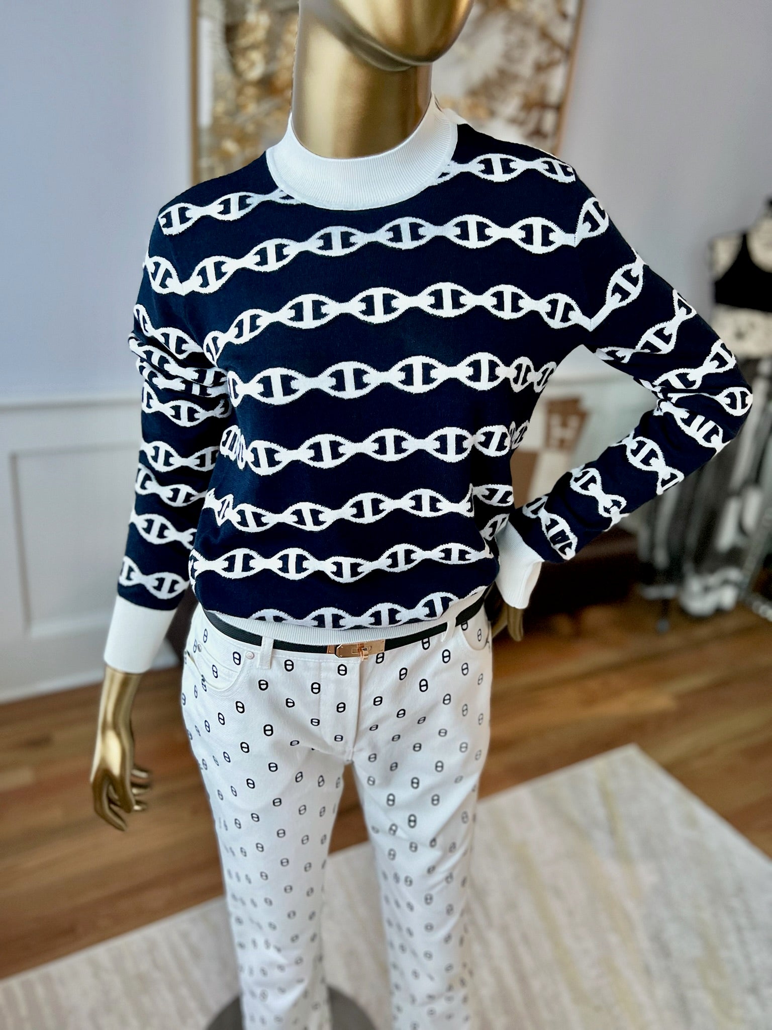 NEW Hermes Chaine d'Ancre Long-sleeve Sweater Size 36 Bleu Noir