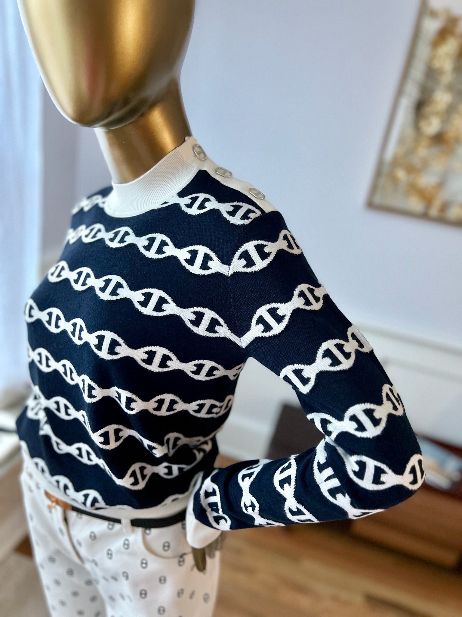NEW Hermes Chaine d'Ancre Long-sleeve Sweater Size 36 Bleu Noir