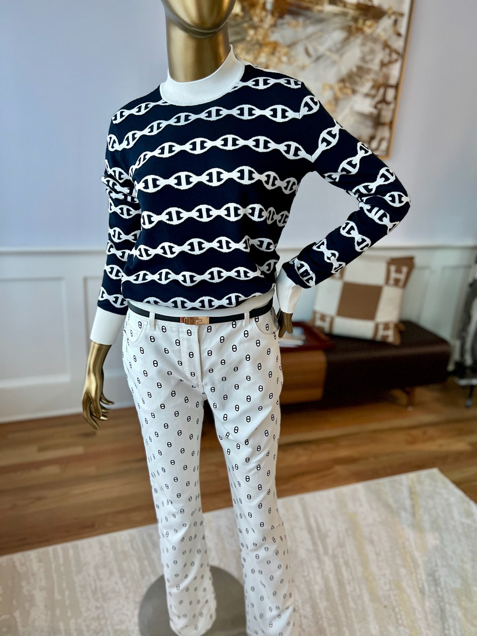 NEW Hermes Chaine d'Ancre Long-sleeve Sweater Size 36 Bleu Noir