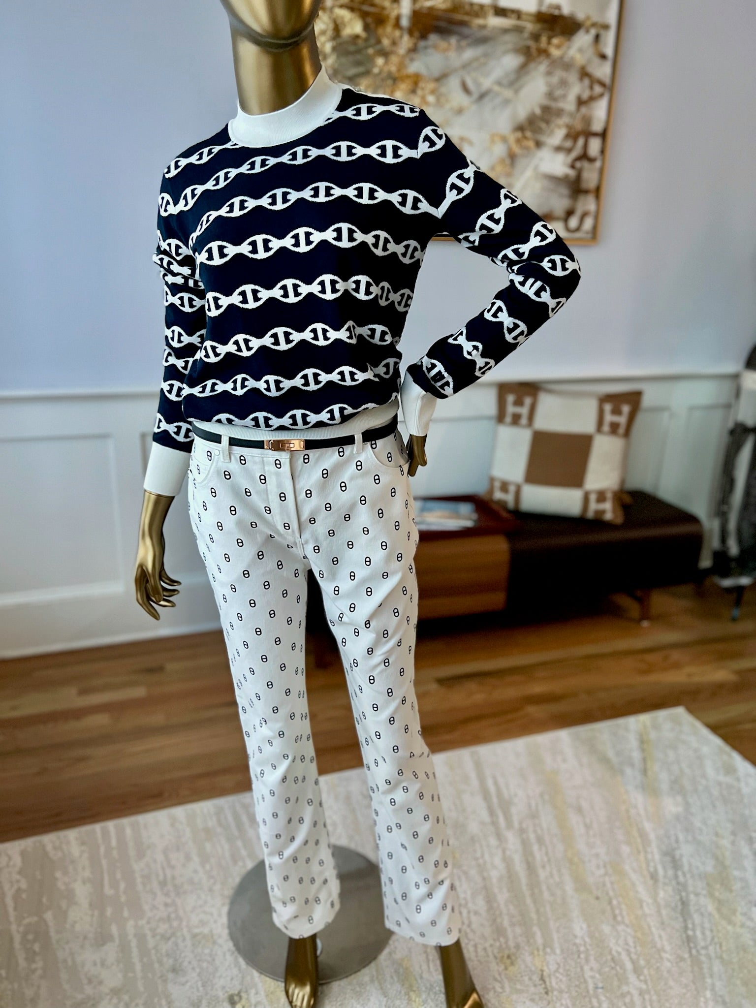 NEW Hermes Chaine d'Ancre Long-sleeve Sweater Size 36 Bleu Noir