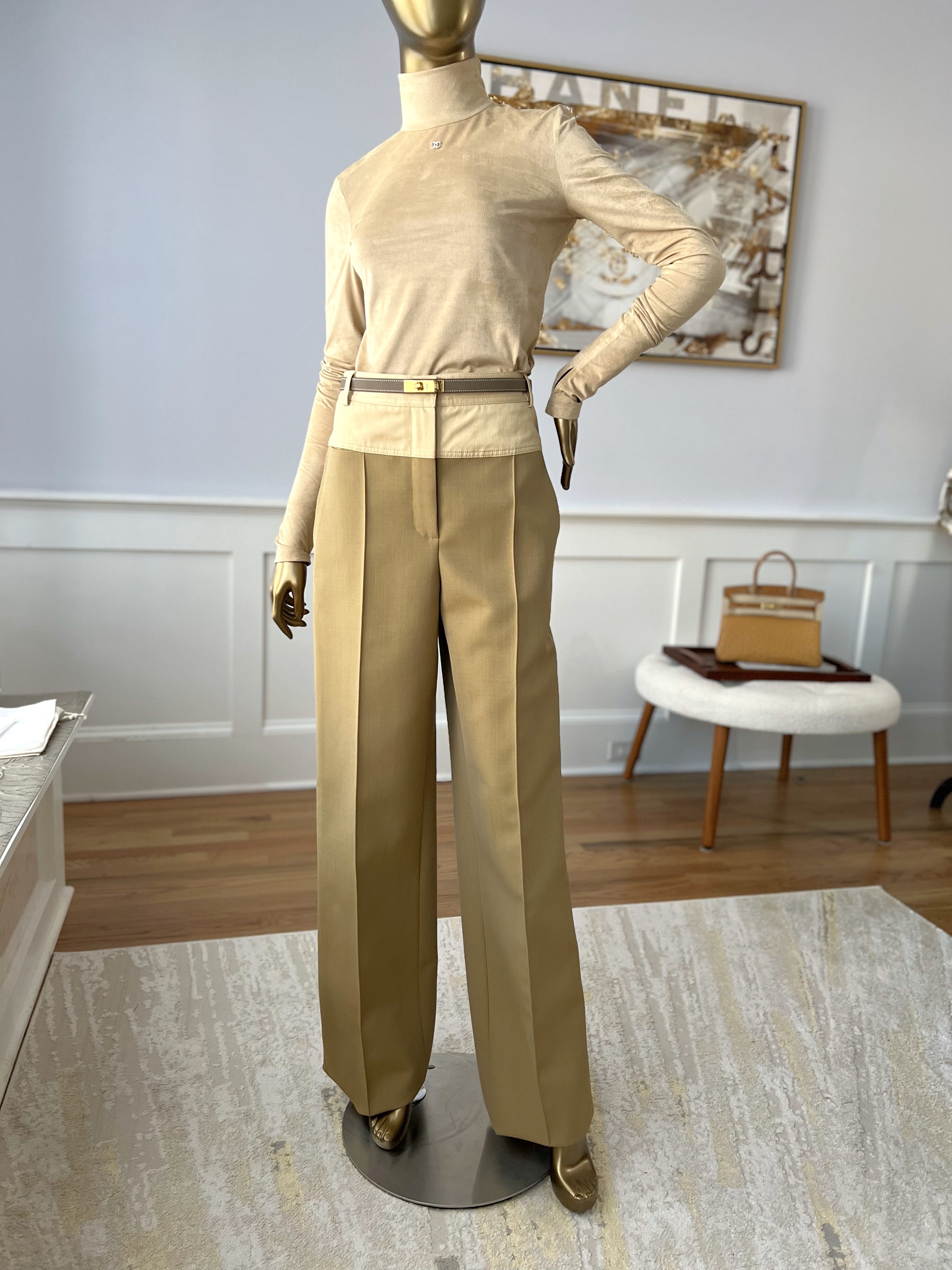 NEW Hermès Loose Fit Pants Wide Leg SS25 in Beige/Vert Muscade Size 38 Over $3K