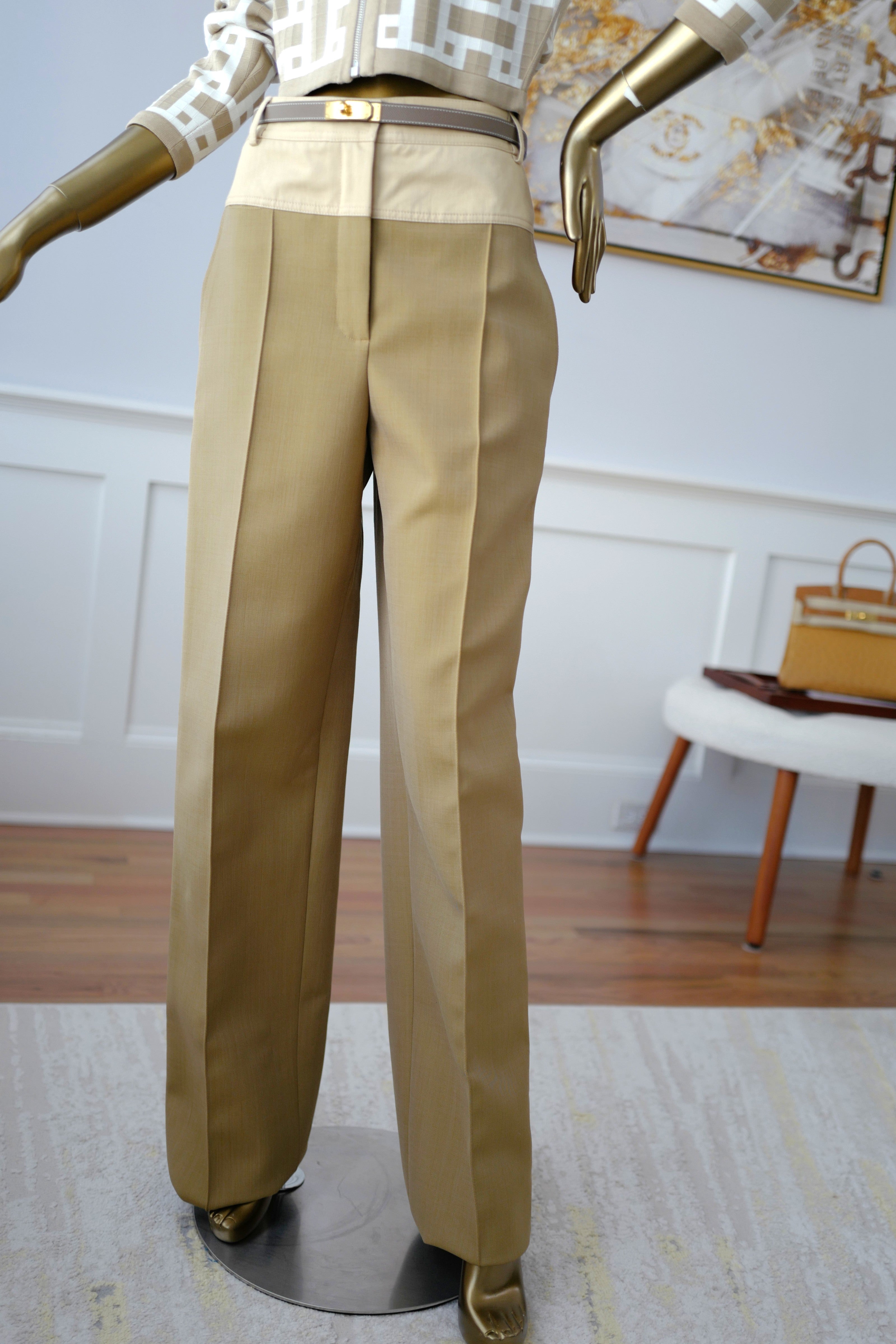 NEW Hermès Loose Fit Pants Wide Leg SS25 in Beige/Vert Muscade Size 38 Over $3K