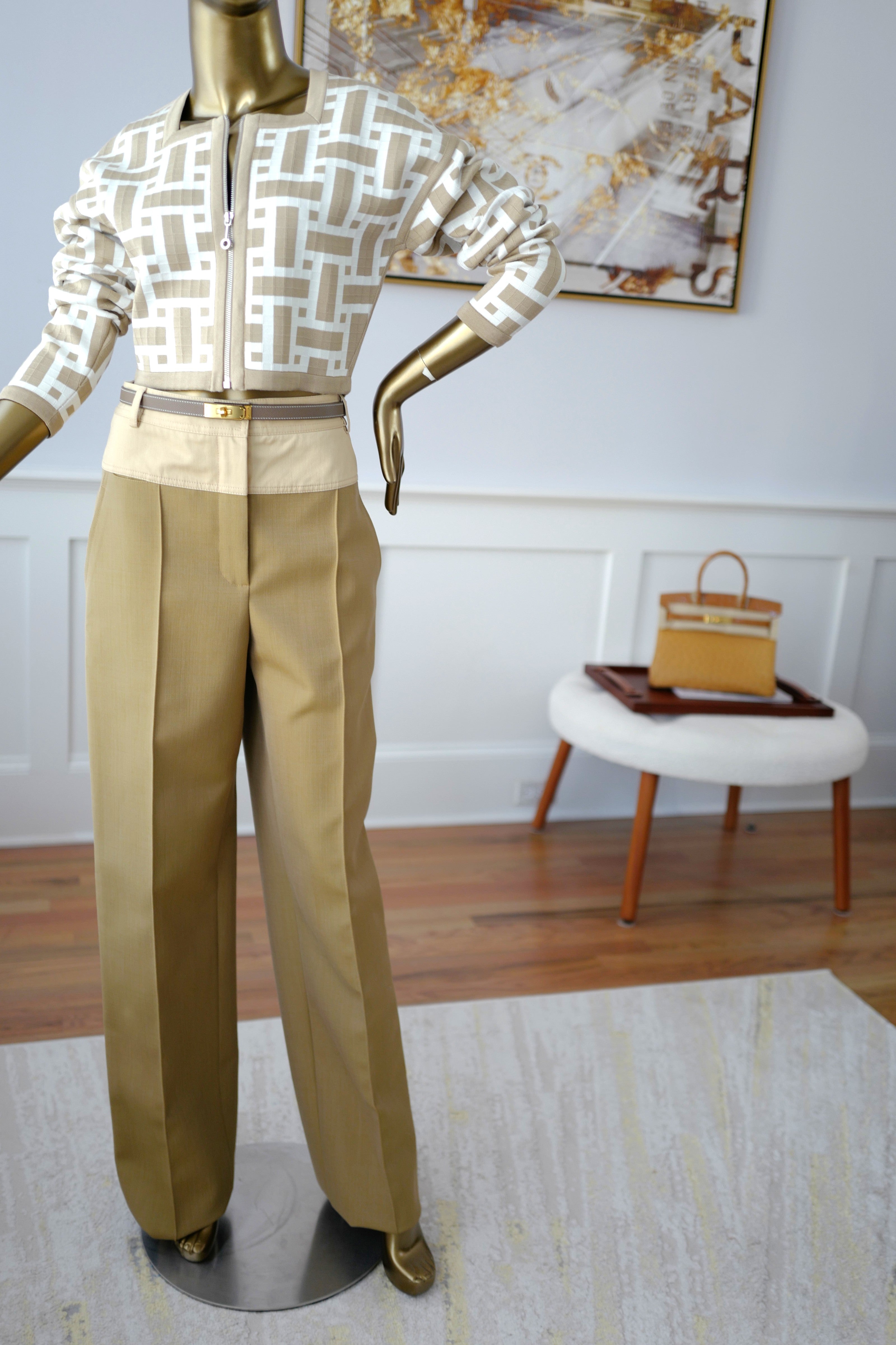 NEW Hermès Loose Fit Pants Wide Leg SS25 in Beige/Vert Muscade Size 38 Over $3K