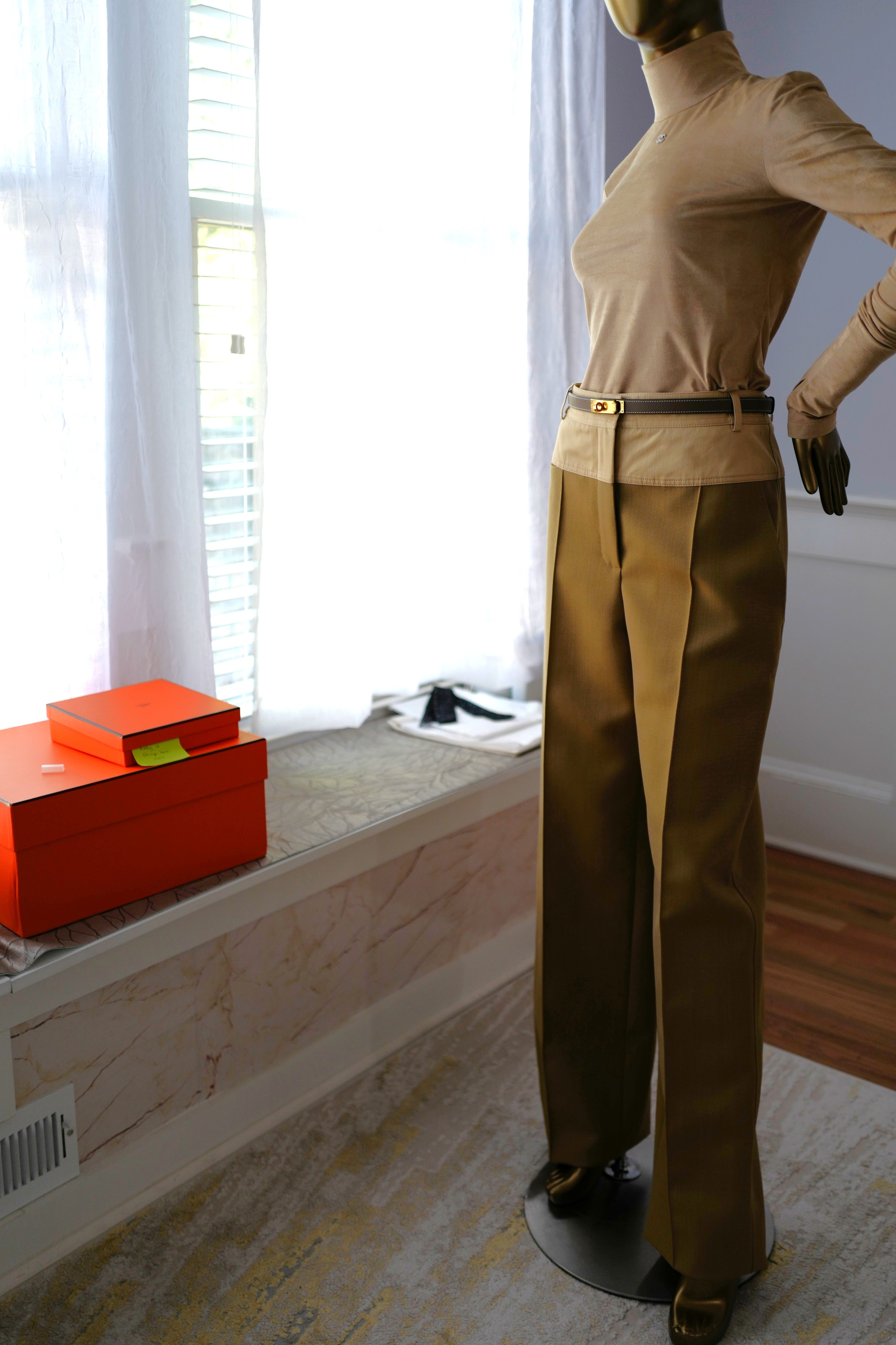 NEW Hermès Loose Fit Pants Wide Leg SS25 in Beige/Vert Muscade Size 38 Over $3K