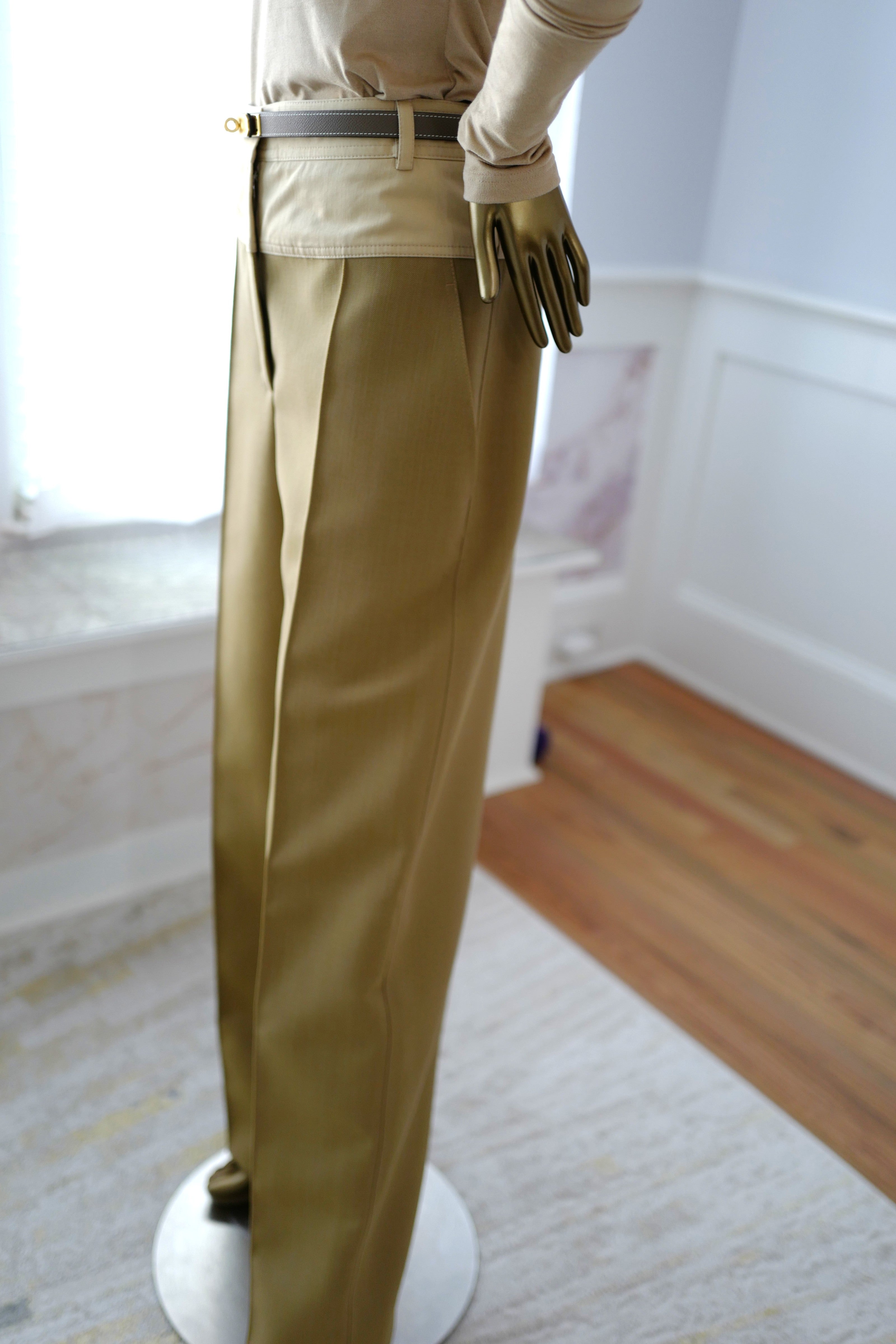 NEW Hermès Loose Fit Pants Wide Leg SS25 in Beige/Vert Muscade Size 38 Over $3K