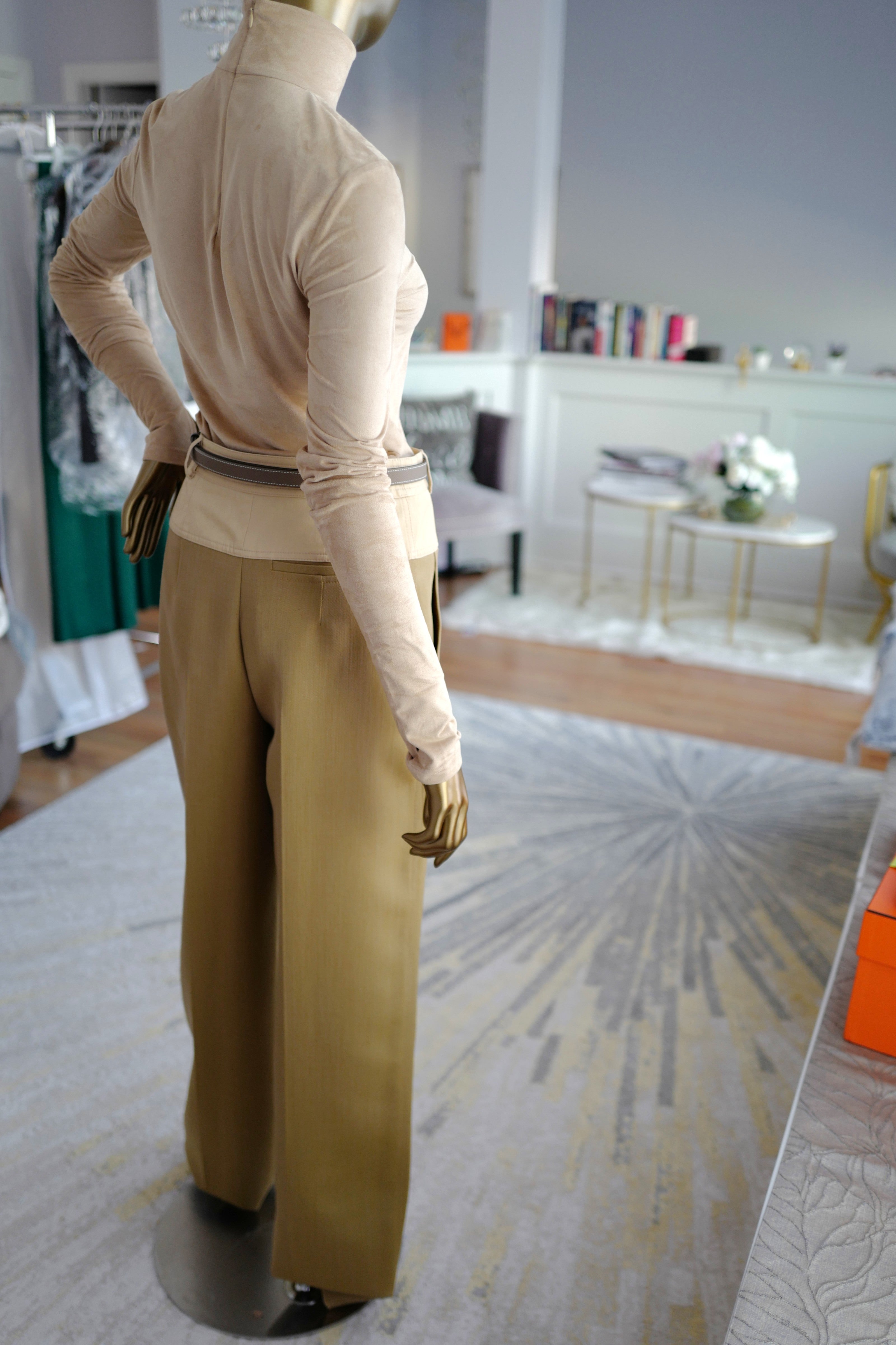 NEW Hermès Loose Fit Pants Wide Leg SS25 in Beige/Vert Muscade Size 38 Over $3K