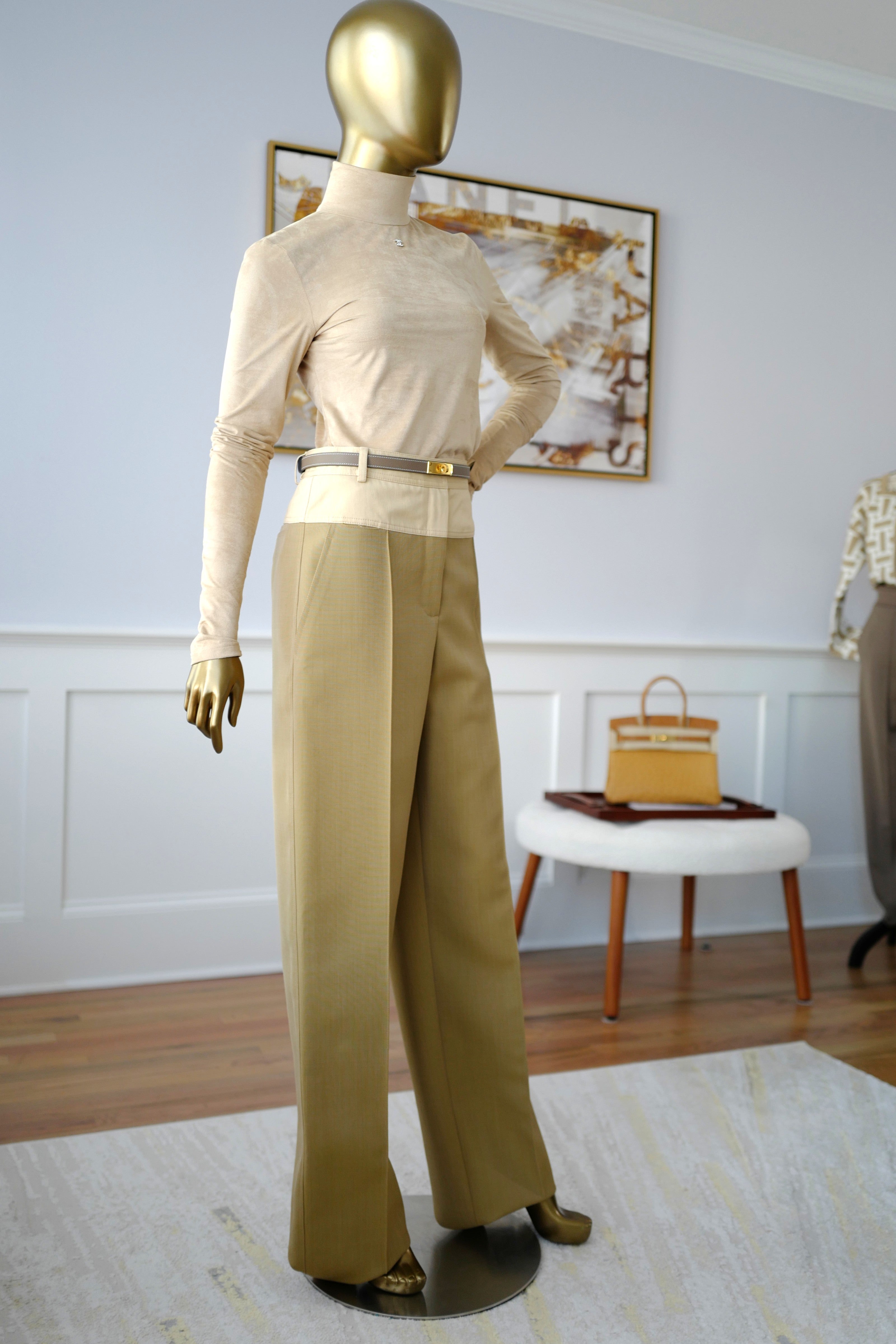 NEW Hermès Loose Fit Pants Wide Leg SS25 in Beige/Vert Muscade Size 38 Over $3K