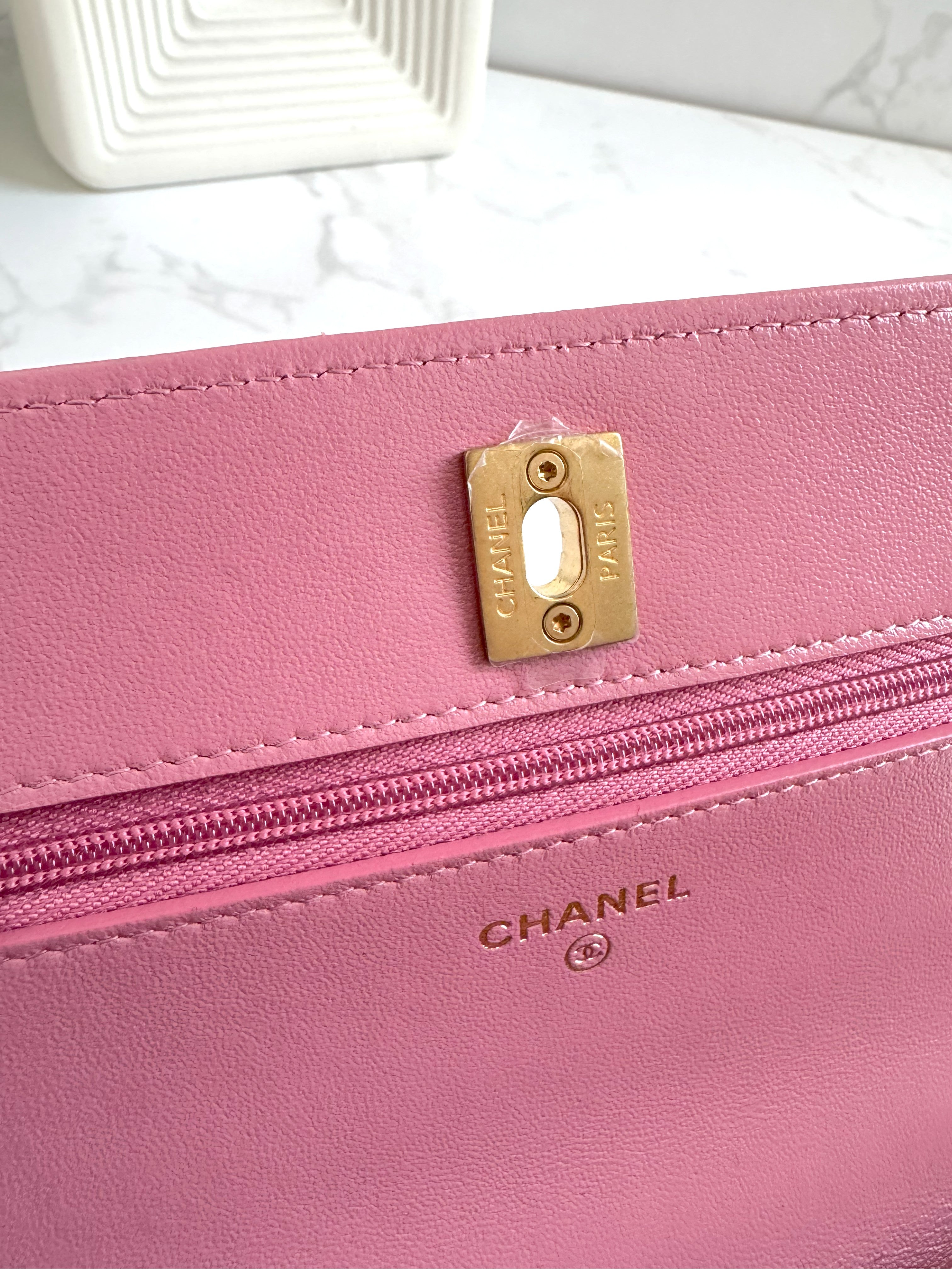 BNIB Chanel O-Mini Top Handle Bag in Pink with Crystal-Embellished Logo Gold HW