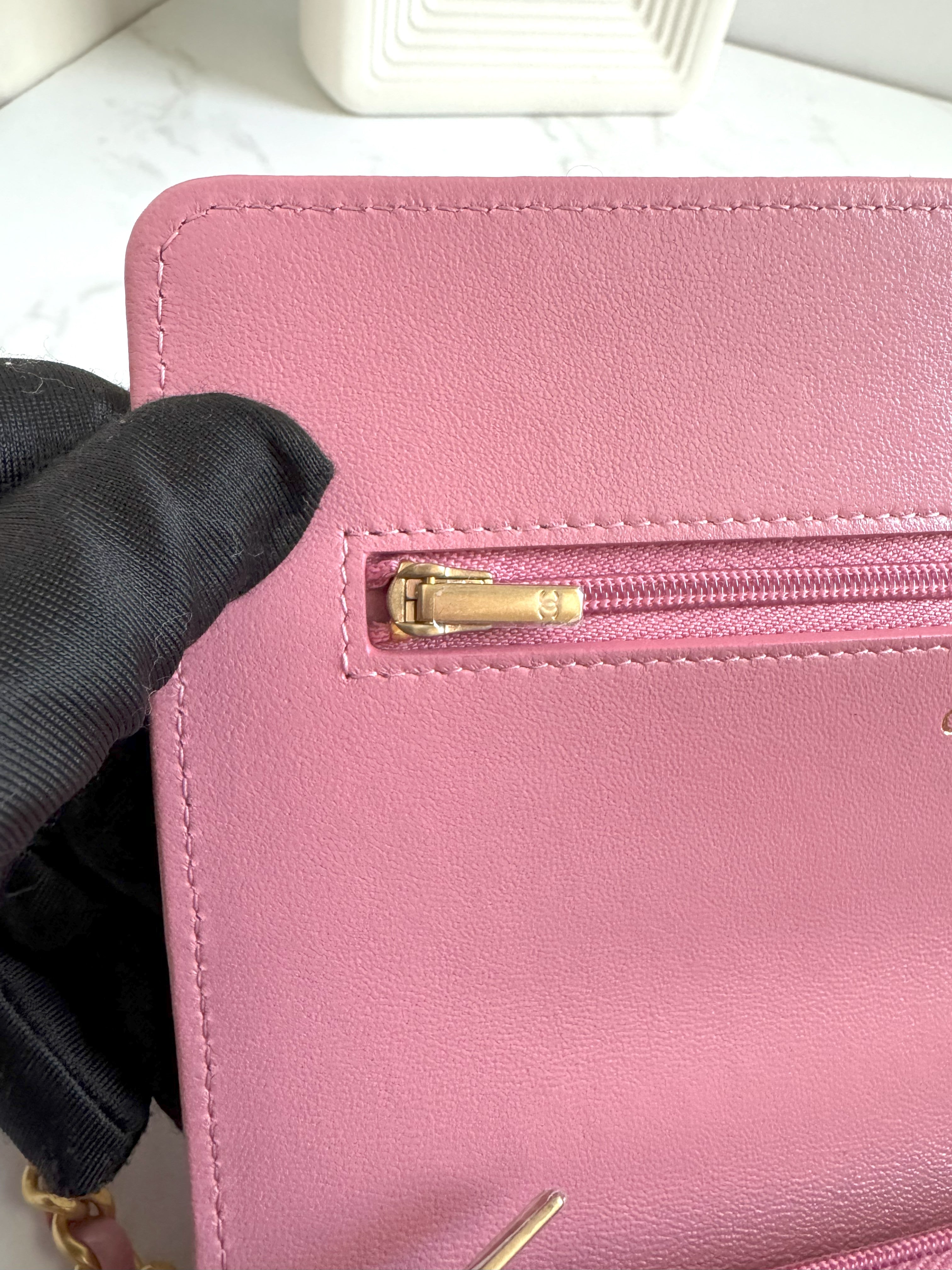 BNIB Chanel O-Mini Top Handle Bag in Pink with Crystal-Embellished Logo Gold HW