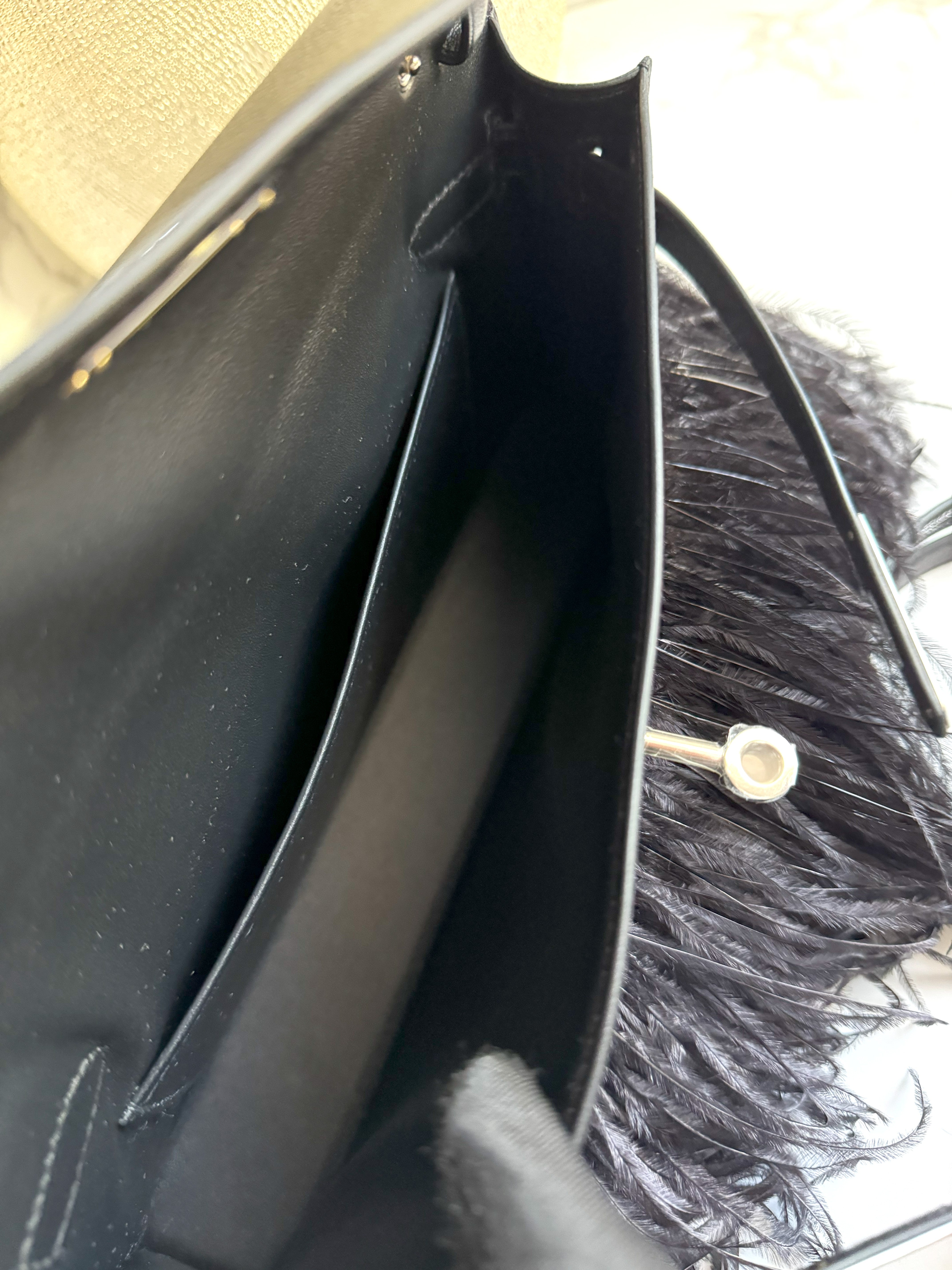 BNIB Hermes Kelly Elan Folie Black In Chevre Leather & Ostrich Feathers PHW