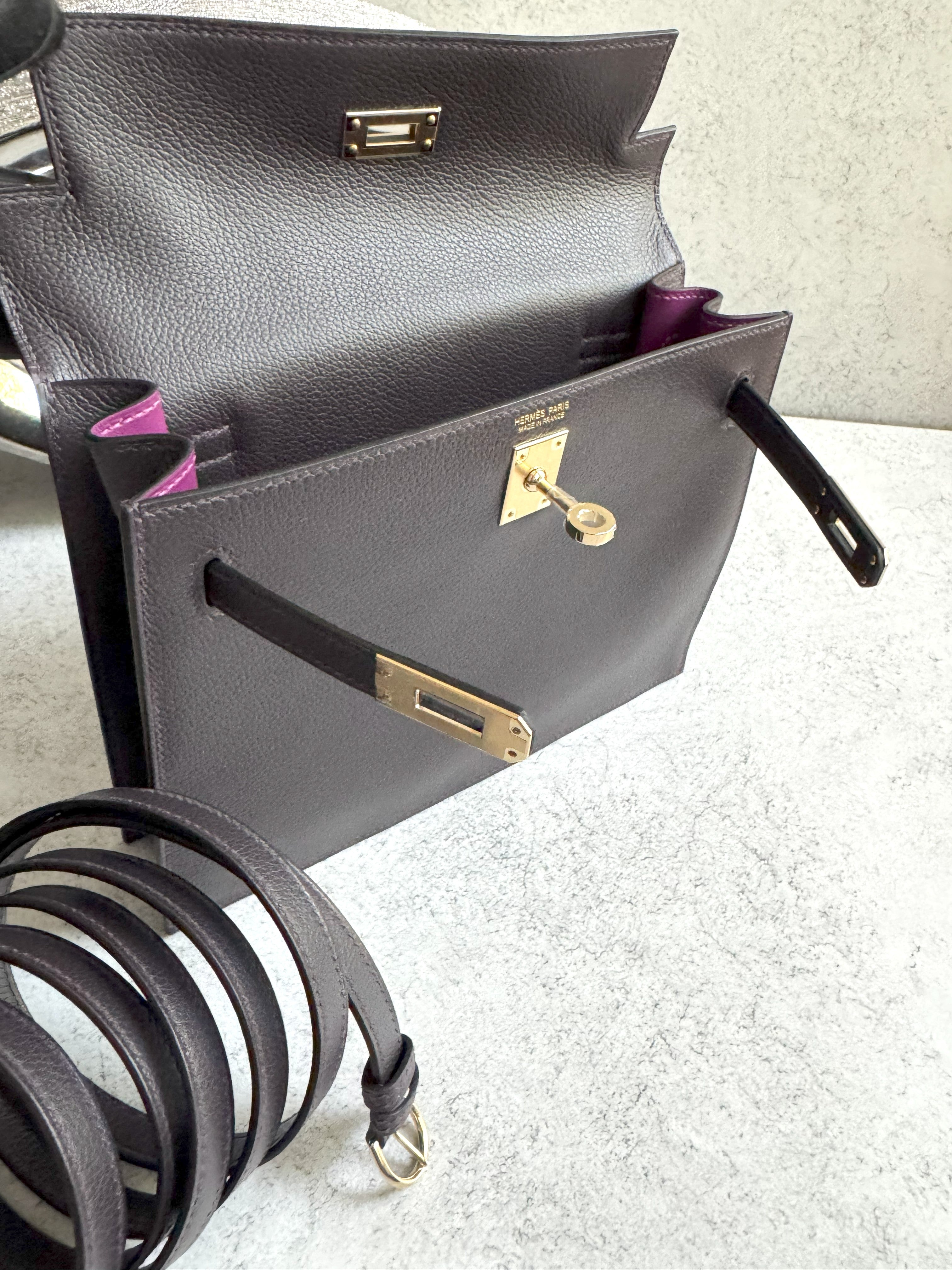 BNIB Hermès Kelly Danse Evercolor Prunoir/Anemone with GHW K Stamp 2025 Receipt