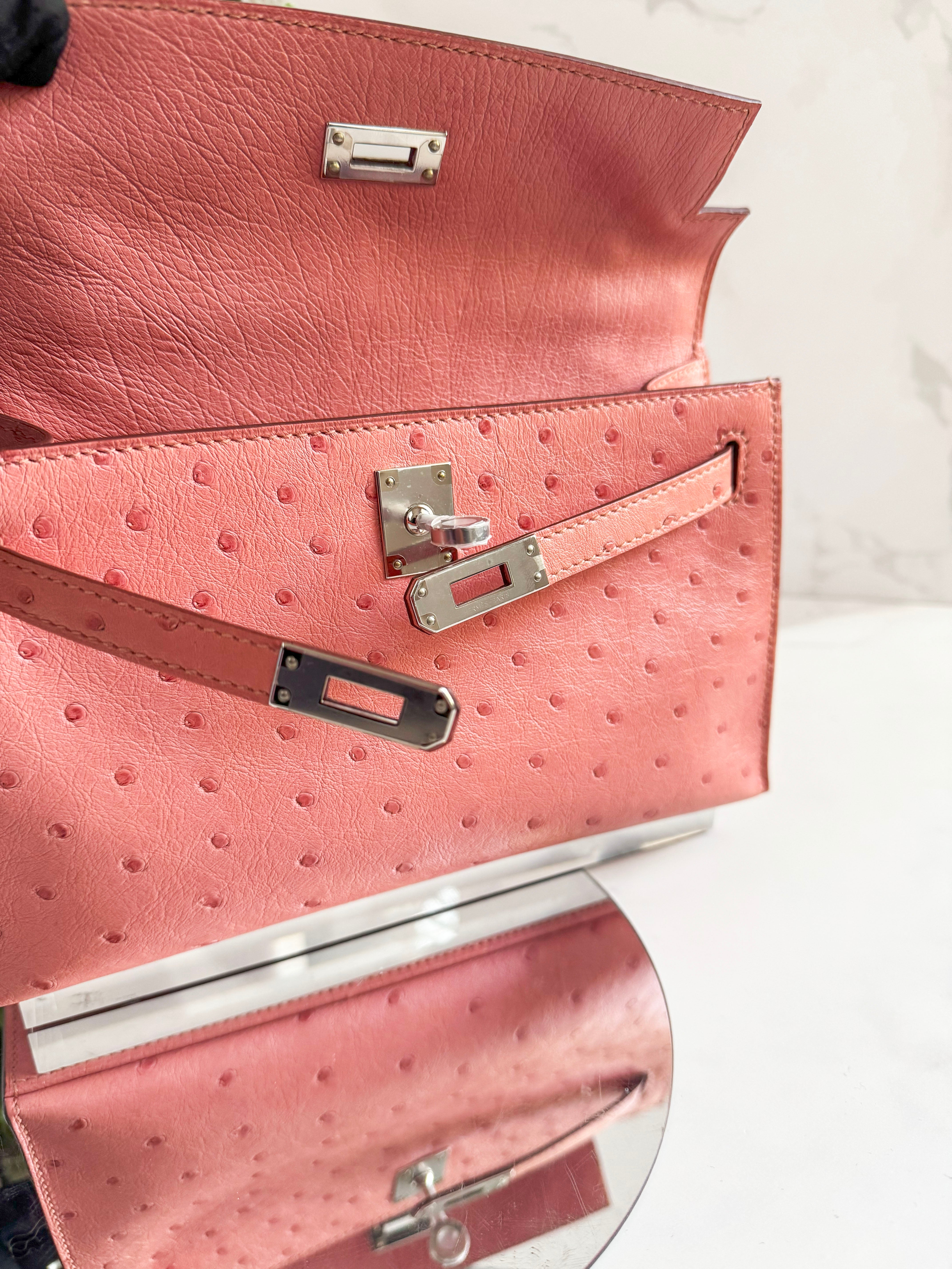 BNIB Hermès Kelly Pochette Clutch Terre Cuite Ostrich with Palladium Hardware