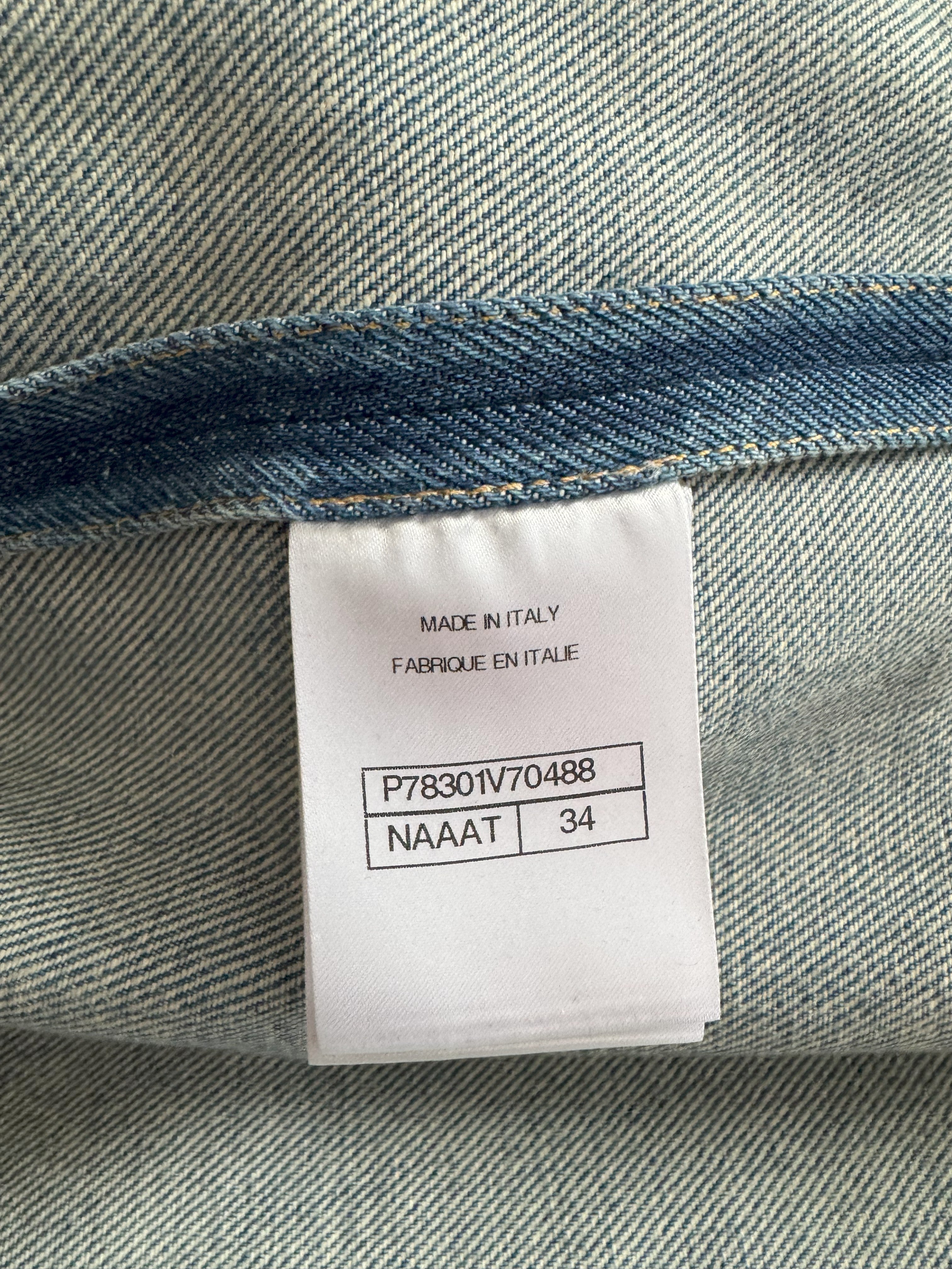 Chanel 24K Water-Repellent Coated Long Oversized Denim Jacket Light Blue Size 34