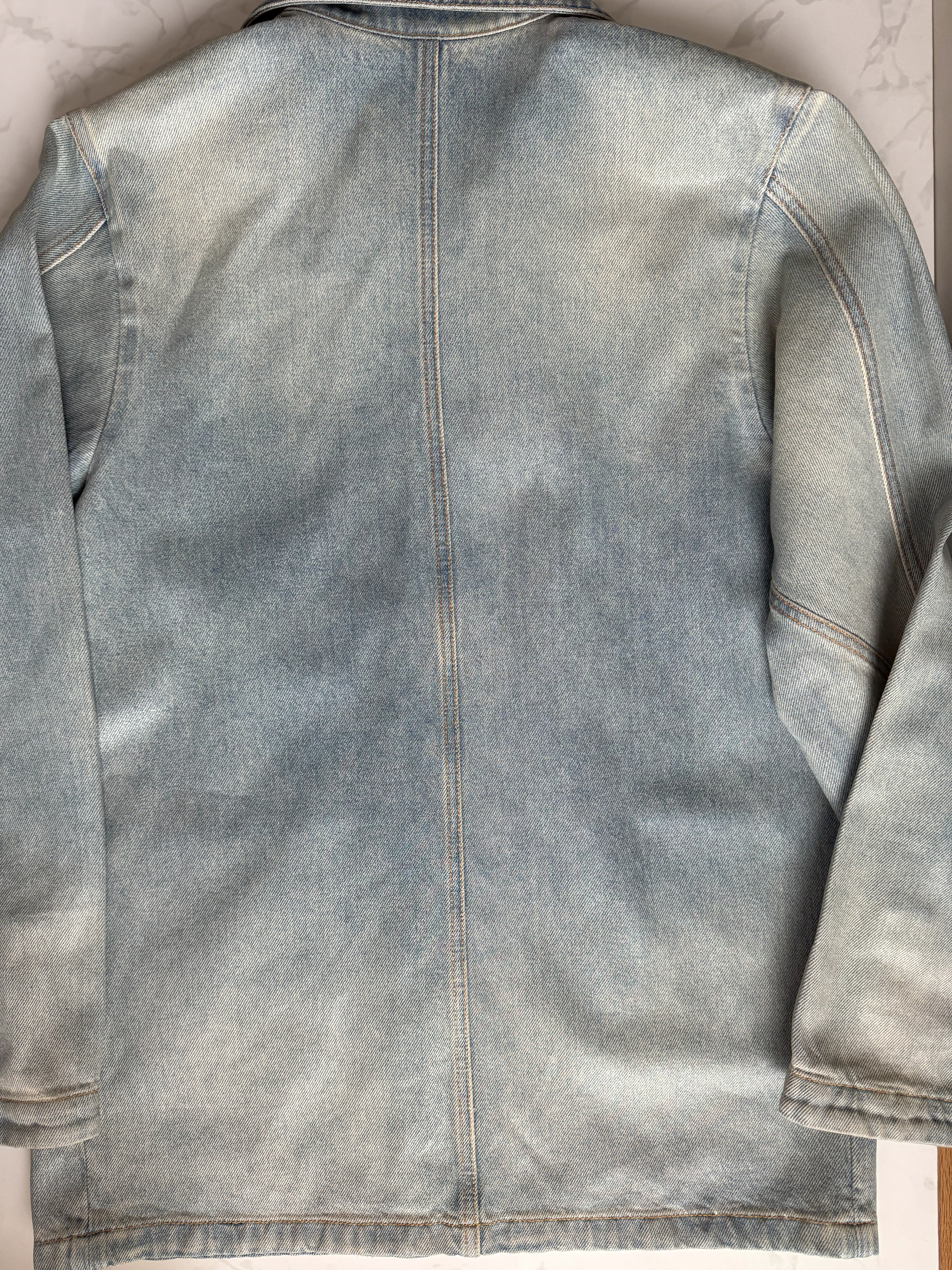 Chanel 24K Water-Repellent Coated Long Oversized Denim Jacket Light Blue Size 34