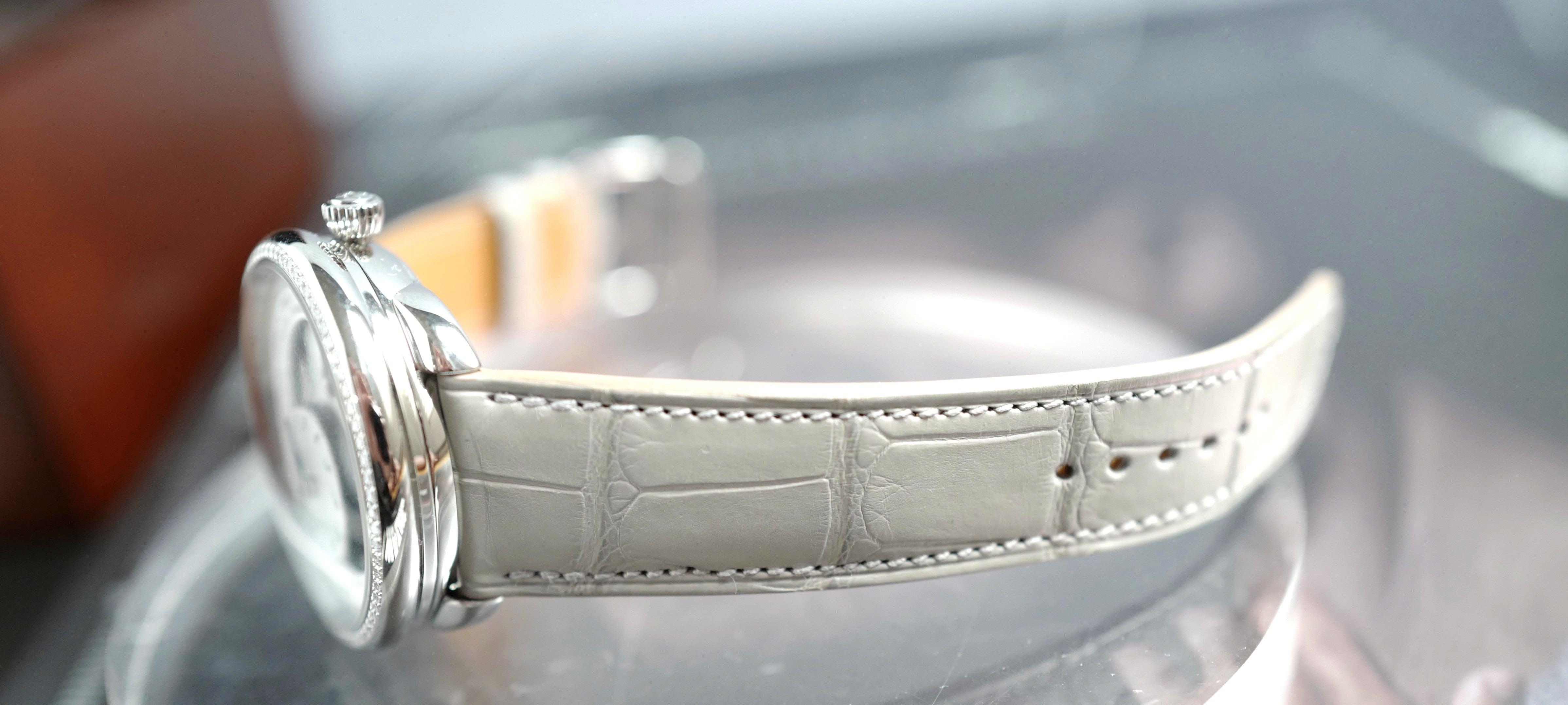 BNIB Hermès Arceau Le Temps Voyageur 38mm Gris Perle Diamonds $38K