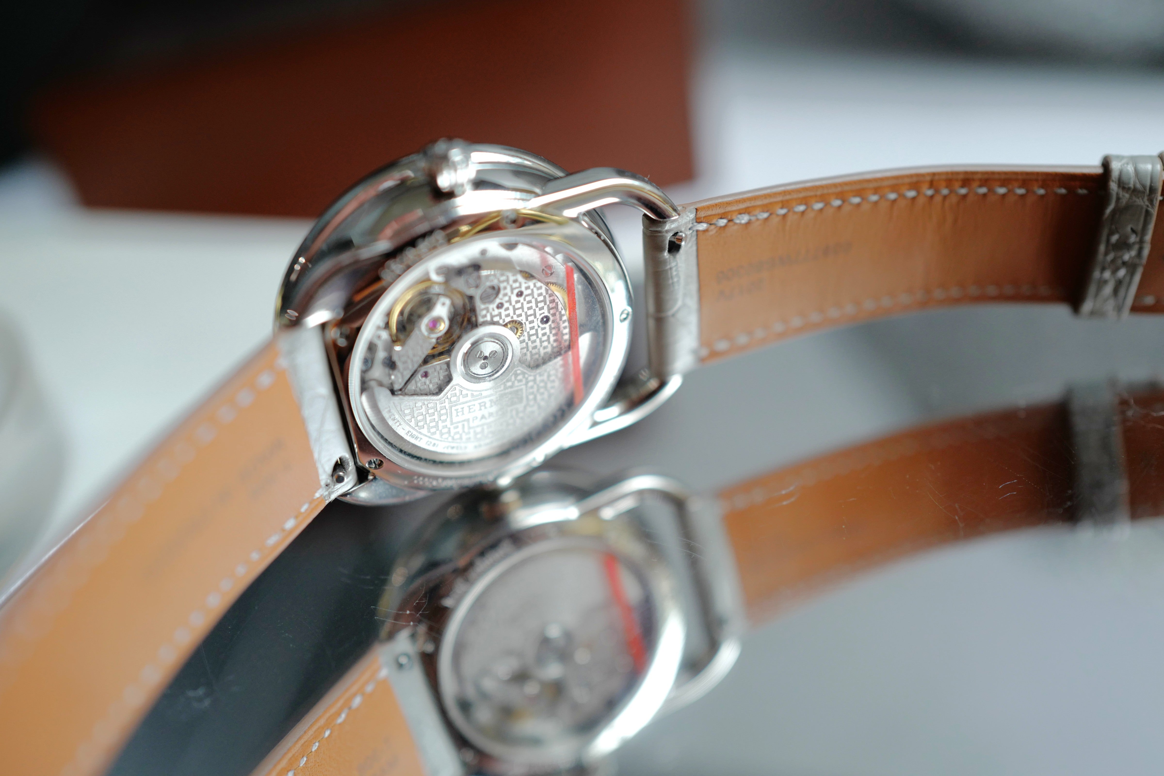 BNIB Hermès Arceau Le Temps Voyageur 38mm Gris Perle Diamonds $38K