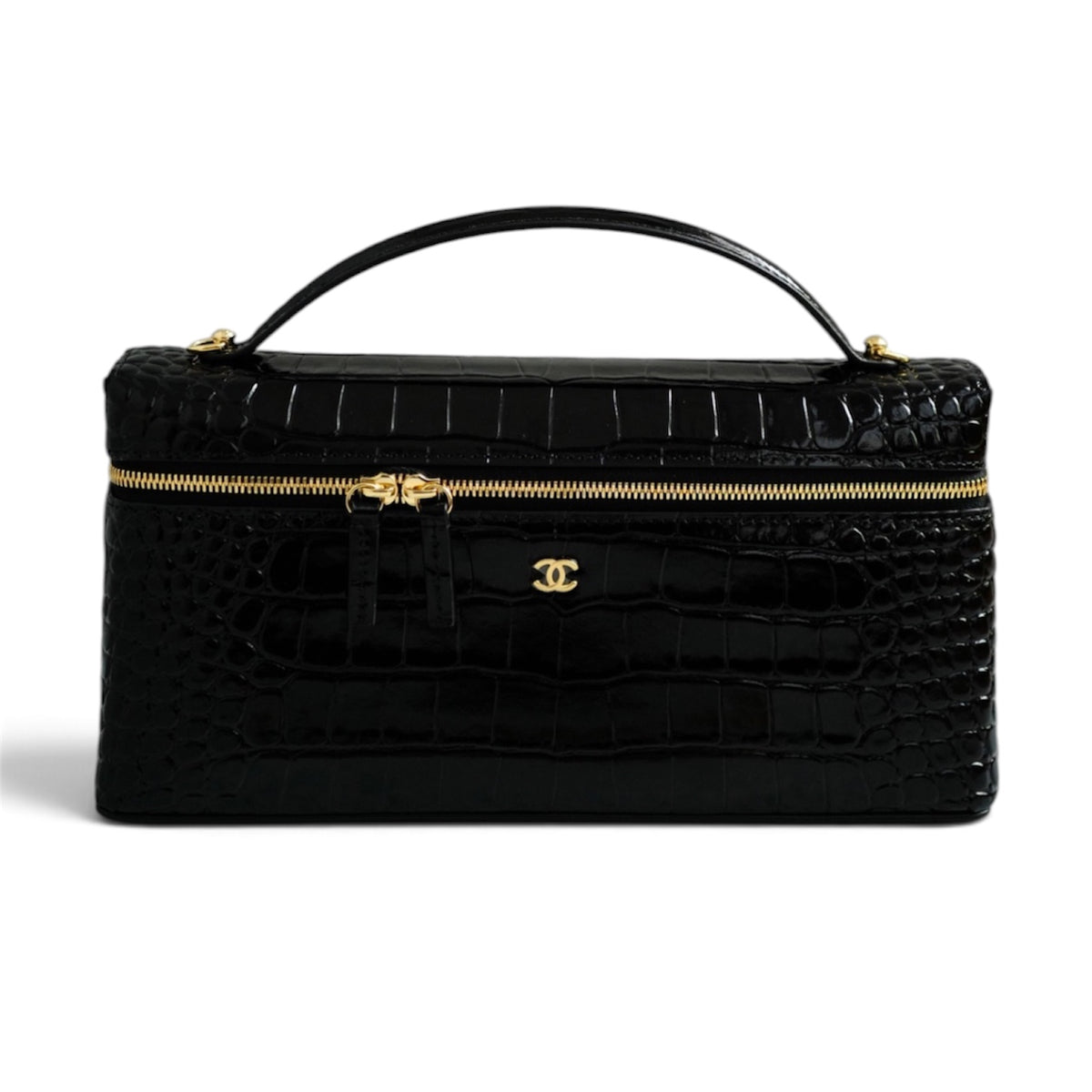 Chanel 26K Matthieu Blazy's Vanity with Chain Croc Embossed Black Calfskin Leather GHW