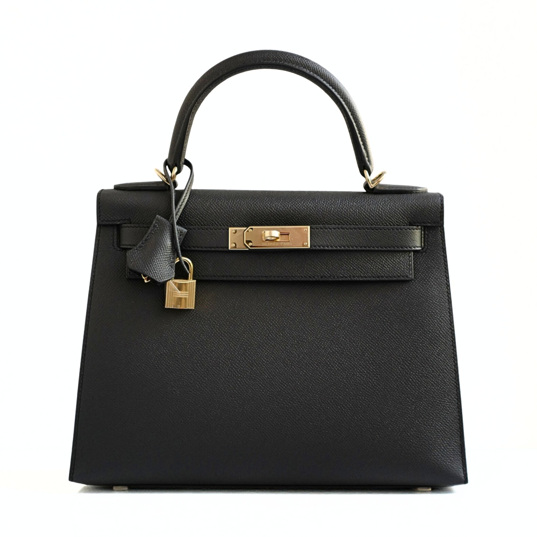 Hermes Kelly Sellier 28 Black Epsom Leather Permabrass Hardware B Stamp 2023