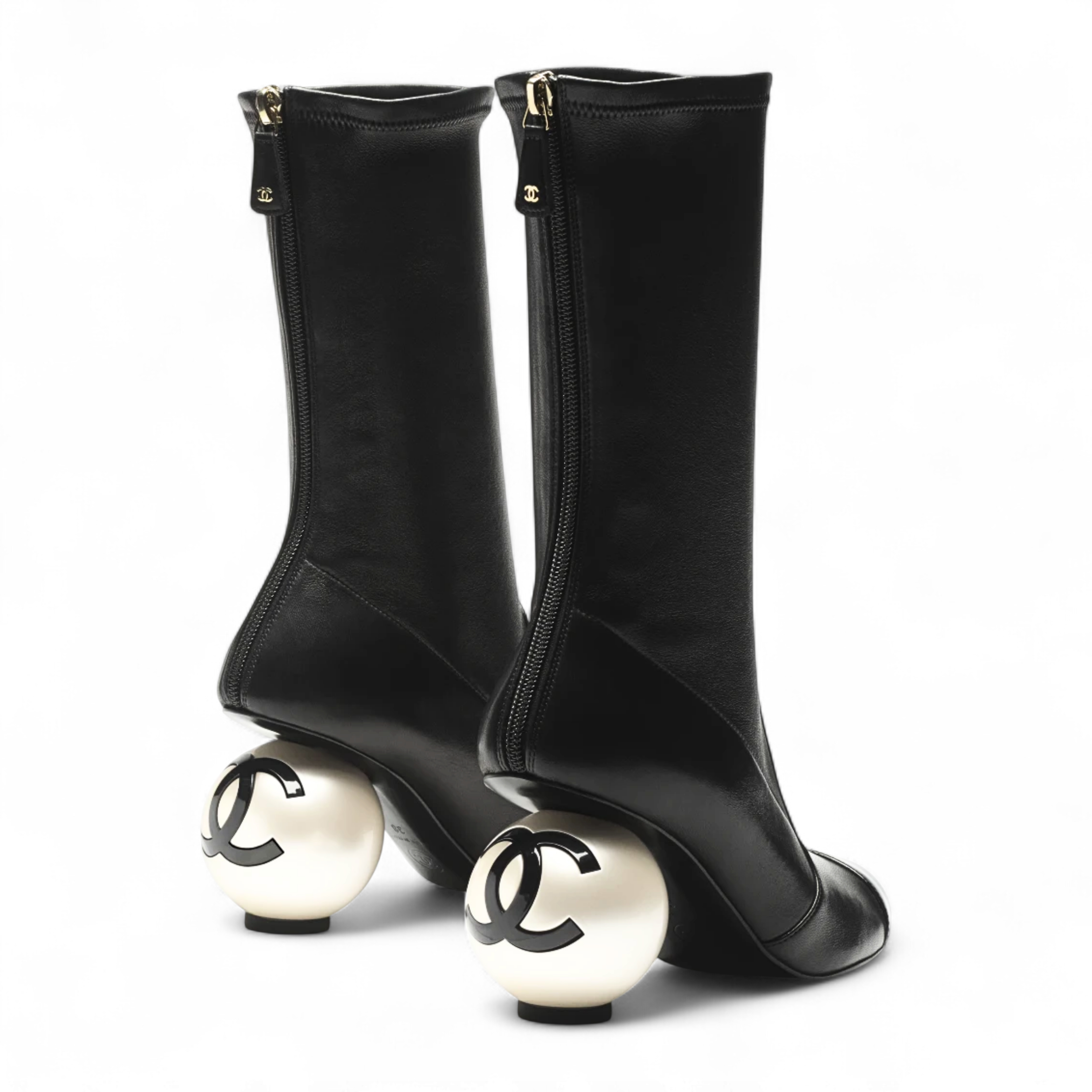 Chanel Boots Stretch Lambskin with Patent Calfskin Cap Toe Black 37.5