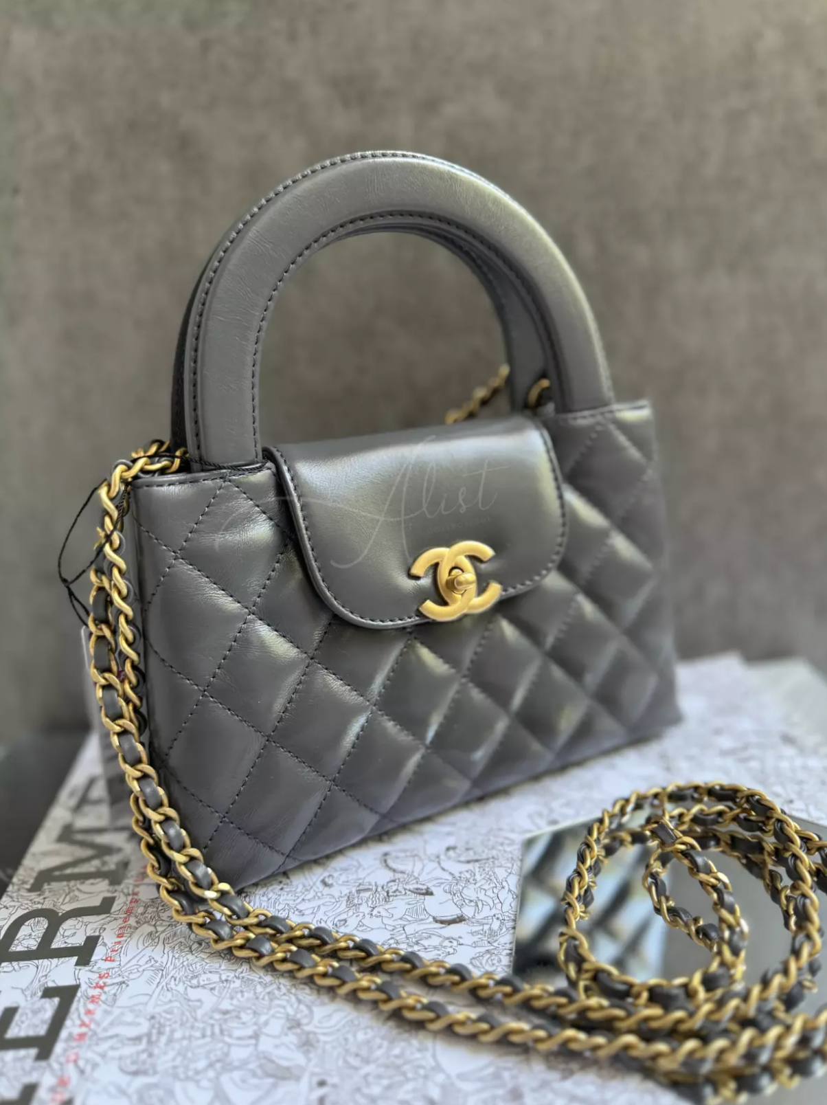 BNIB Chanel Kelly Small Shopping Bag in Grey Shiny Calfskin & Gold-Tone Hardware