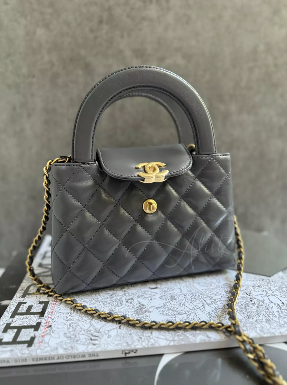 BNIB Chanel Kelly Small Shopping Bag in Grey Shiny Calfskin & Gold-Tone Hardware