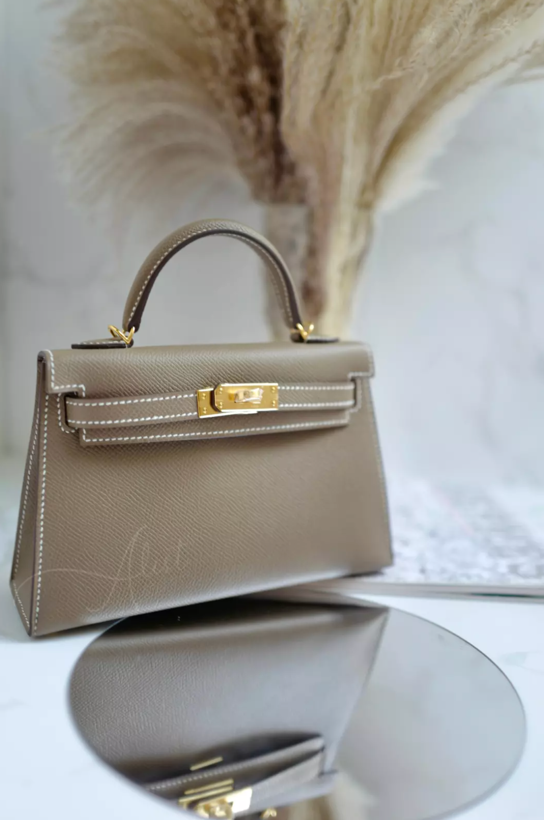 BNiB Hermes Mini kelly 20 Etoupe Epsom Gold HW U Stamp