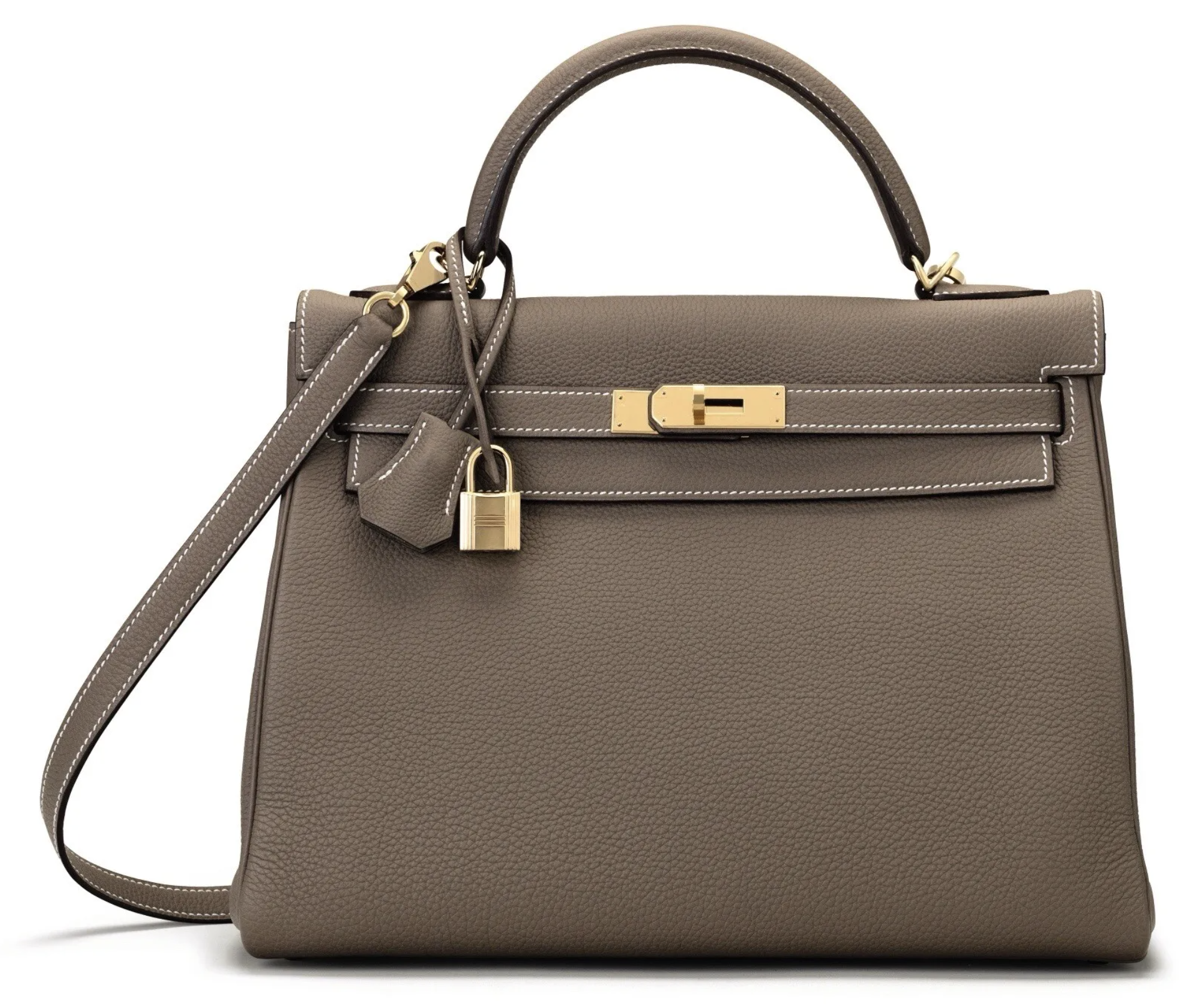 Hermes Kelly 32 Etoupe Togo with Gold HW X Stamp Preowned Bag