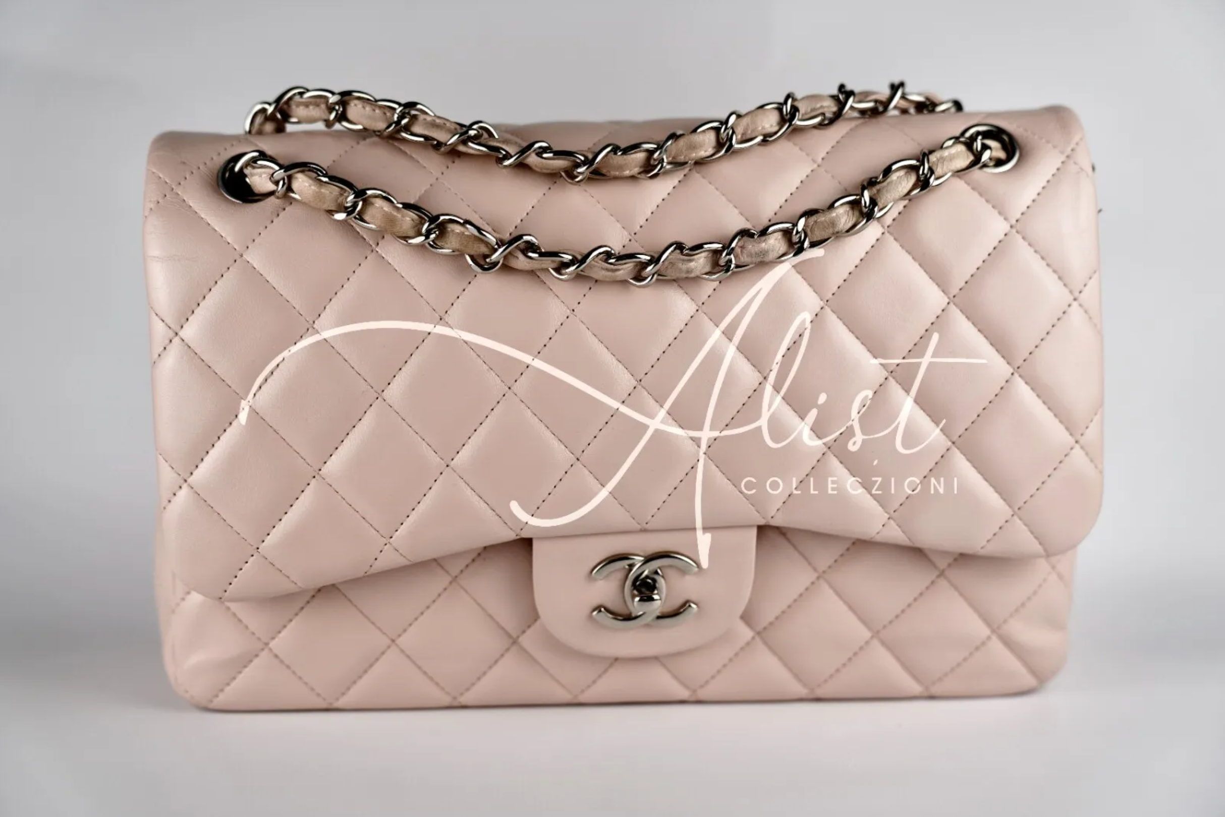 Preowned Chanel Jumbo Classic Flap in Baby Pink Rose Clair Lambskin #13