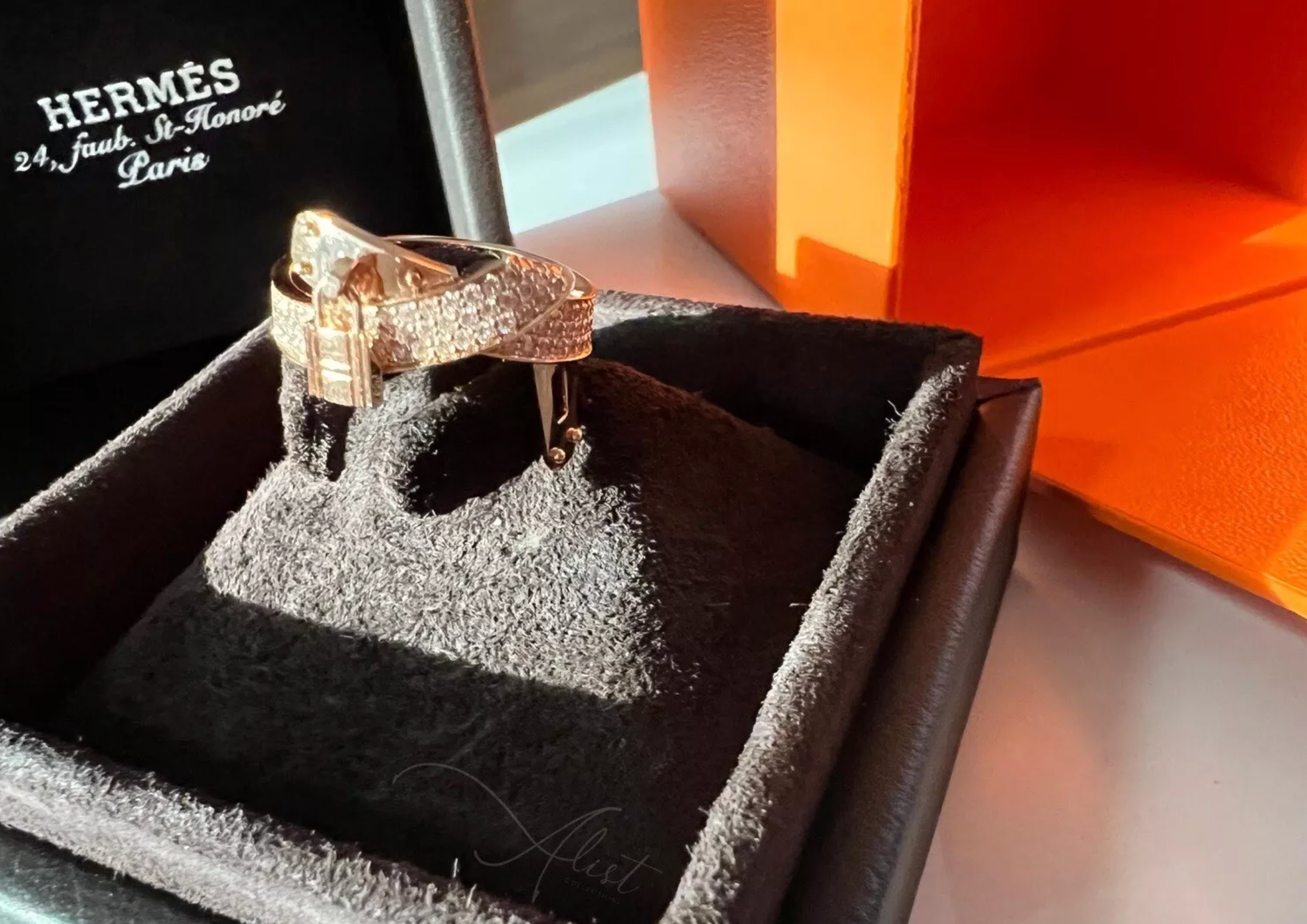 BNIB Hermes Kelly Gavroche Ring in Rose Gold with Diamonds Size 51 $10K Retail