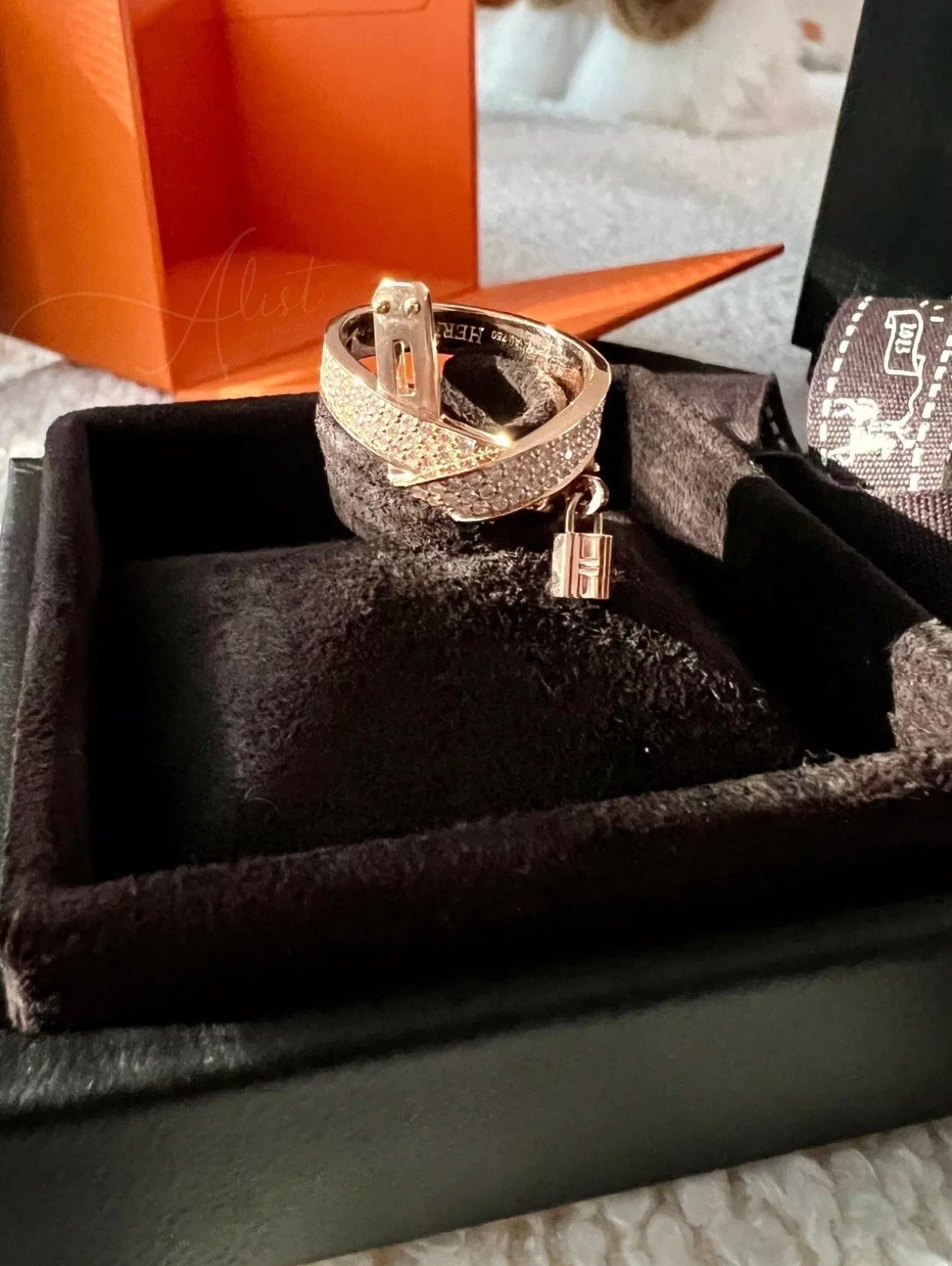BNIB Hermes Kelly Gavroche Ring in Rose Gold with Diamonds Size 51 $10K Retail