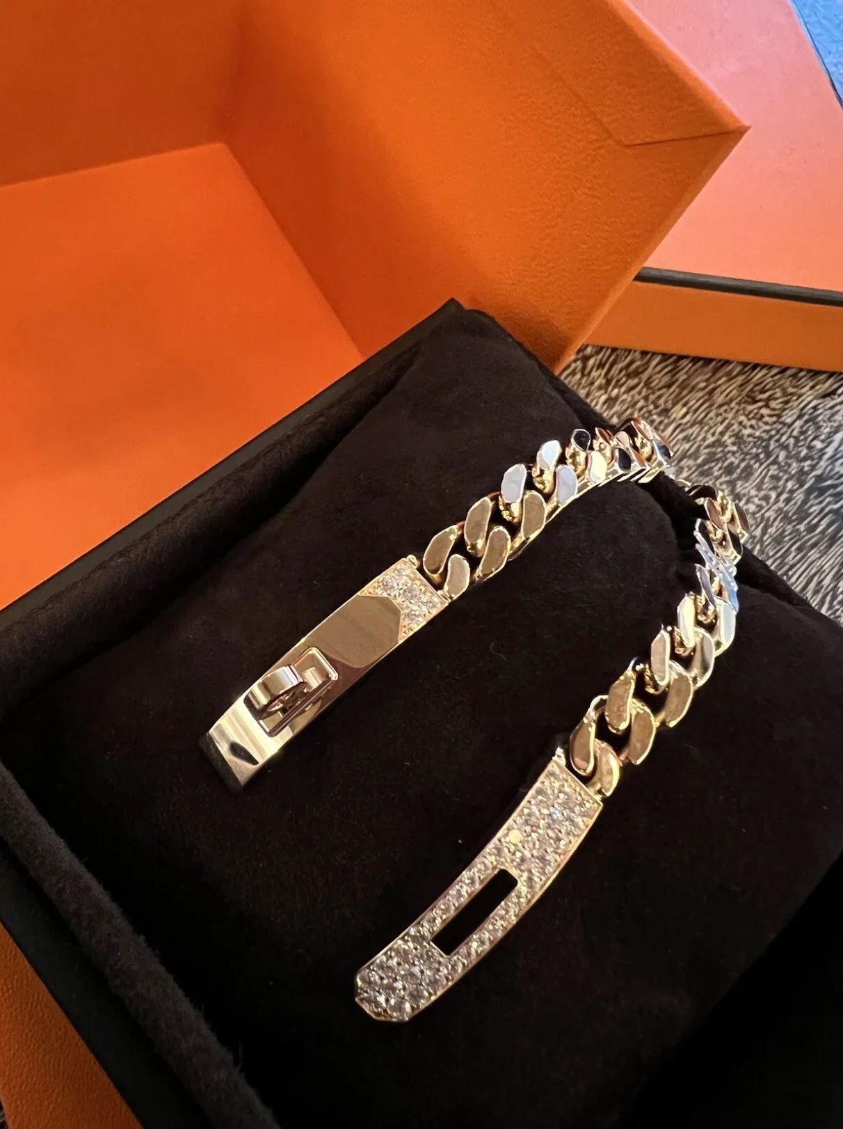 NEW Hermes Kelly Gourmet 18K Rose Gold Diamond Chain Bracelet SH $17k Retail