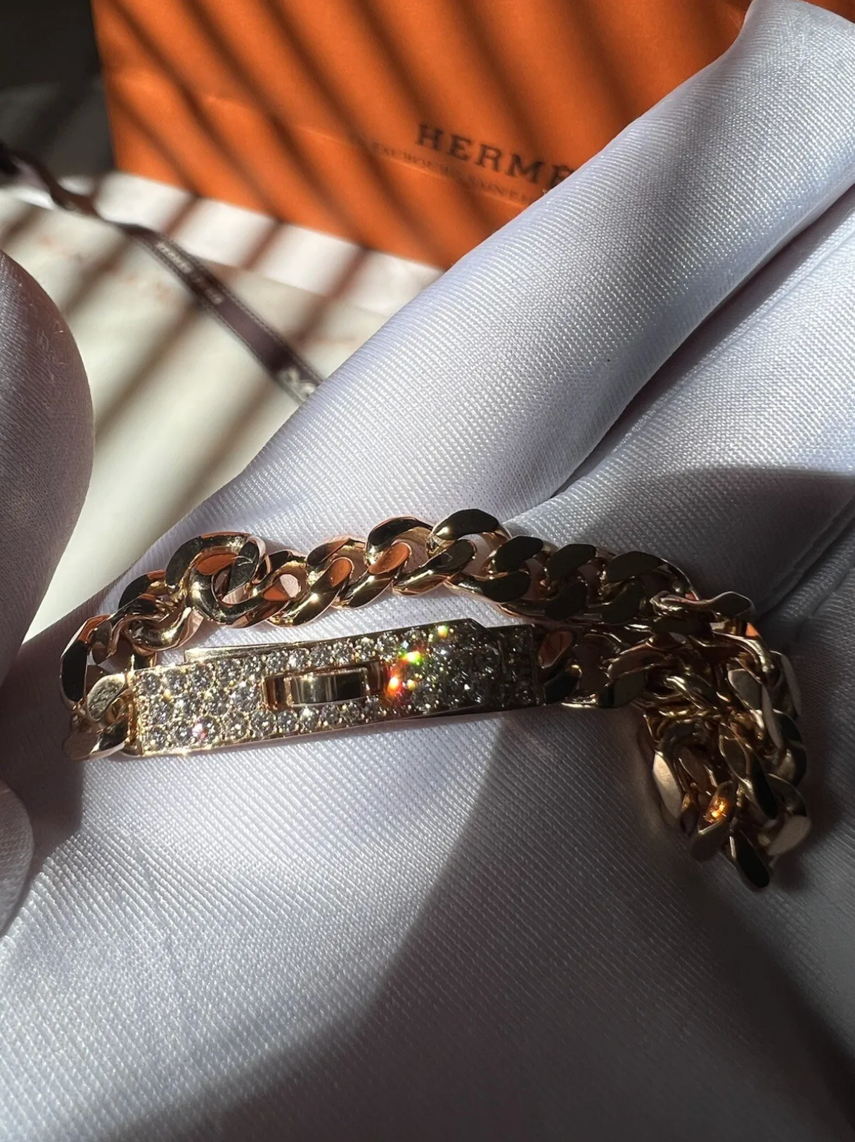NEW Hermes Kelly Gourmet 18K Rose Gold Diamond Chain Bracelet SH $17k Retail